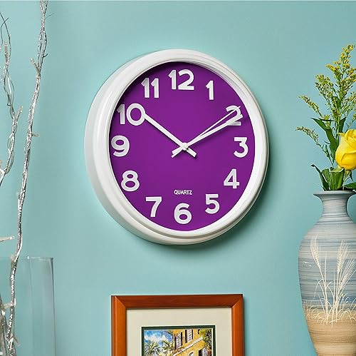 Miniatura 4 de Bernhard Products Reloj de pared púrpura silencioso sin puntas grande 128in moderno y elegante cuarzo 3D relojes para el hogar cocina oficina
