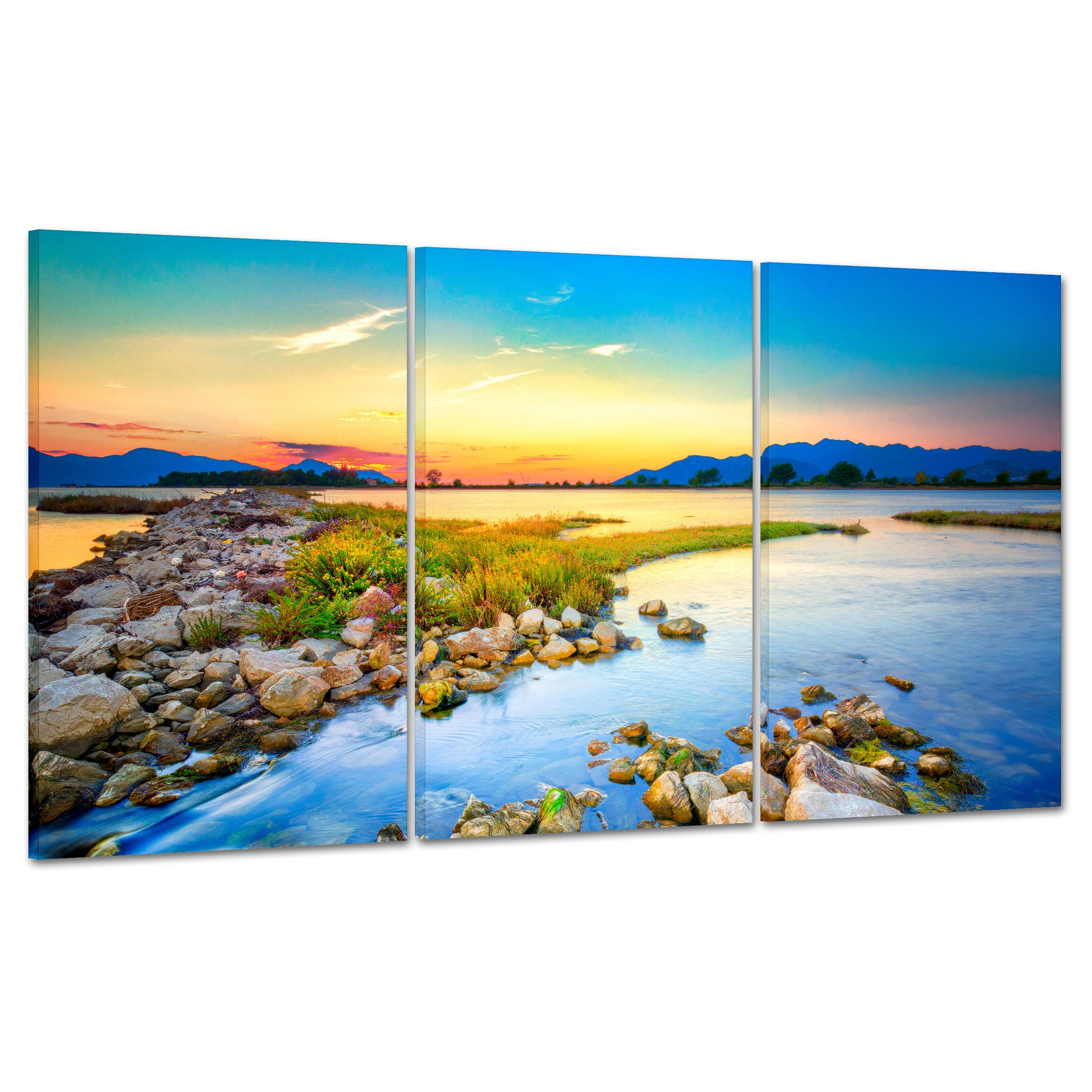 Bild auf Leinwand Canvas – Gerahmt – fertig zum Aufhängen – Sonnenuntergang über Lake Hdr 100x50cm
