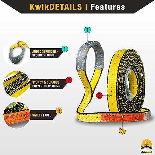 Miniatura 2 de KwikSafety Eslingas tejidas  Tamaños de 1 y 2 pulgadas  Correa de doble ojal  Para descargar, levantar, izar, trasladar