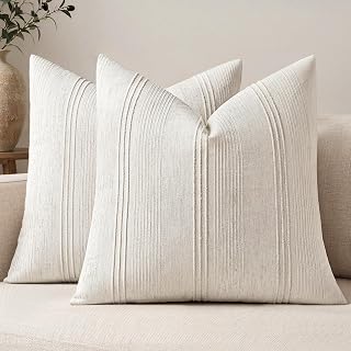 MIULEE Decorative Striped Throw Pillow Covers 18x18 in Natural Beige 2 Pack