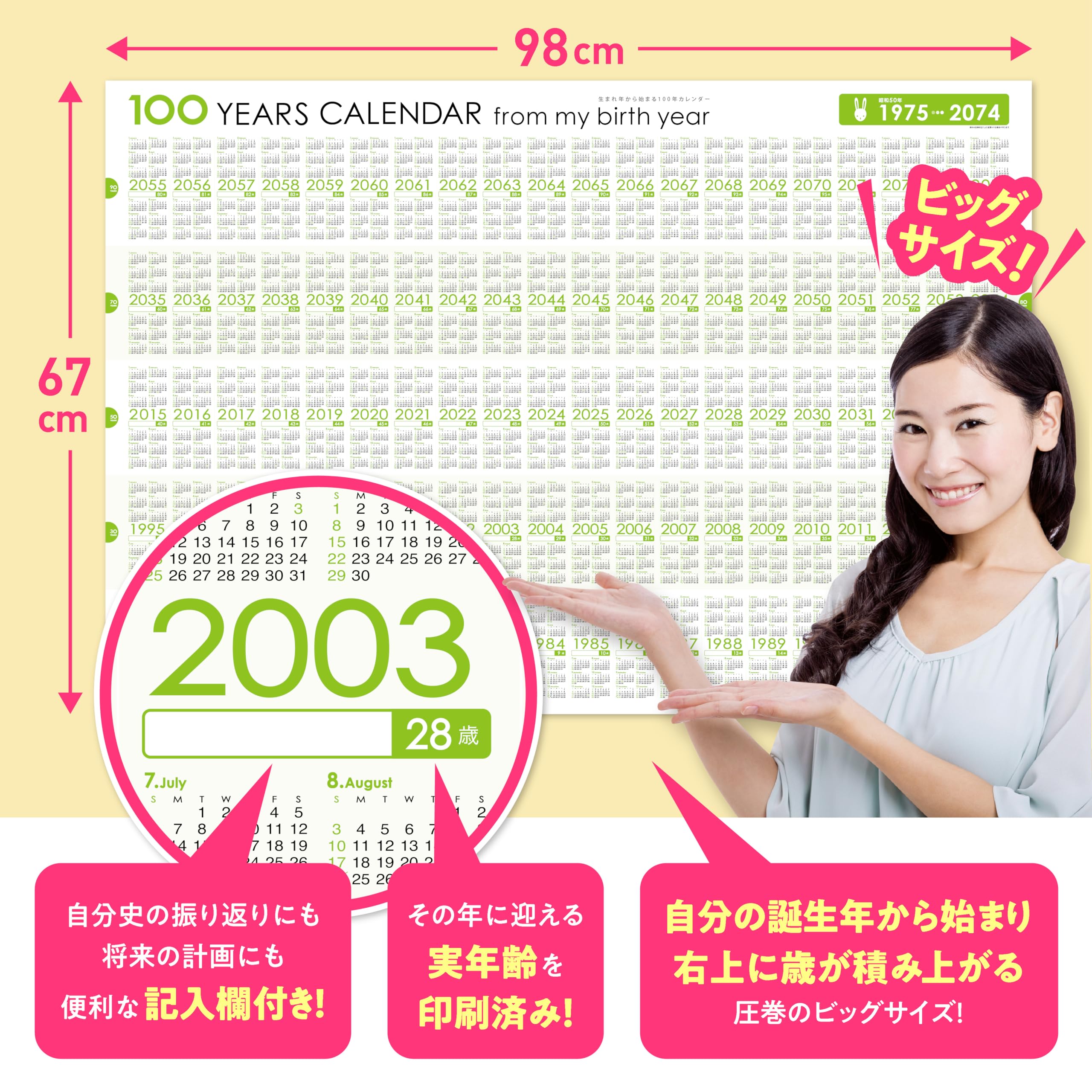 Amazon.co.jp: 生まれ年から始まる100年カレンダーシリーズ 1975年
