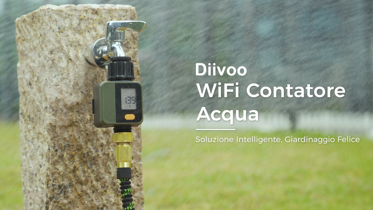 Diivoo Flussometro Intelligente Wi-Fi Con Hub - Misuratore D'acqua Da Giardino IP55, 4 Modalità, App E Allarmi