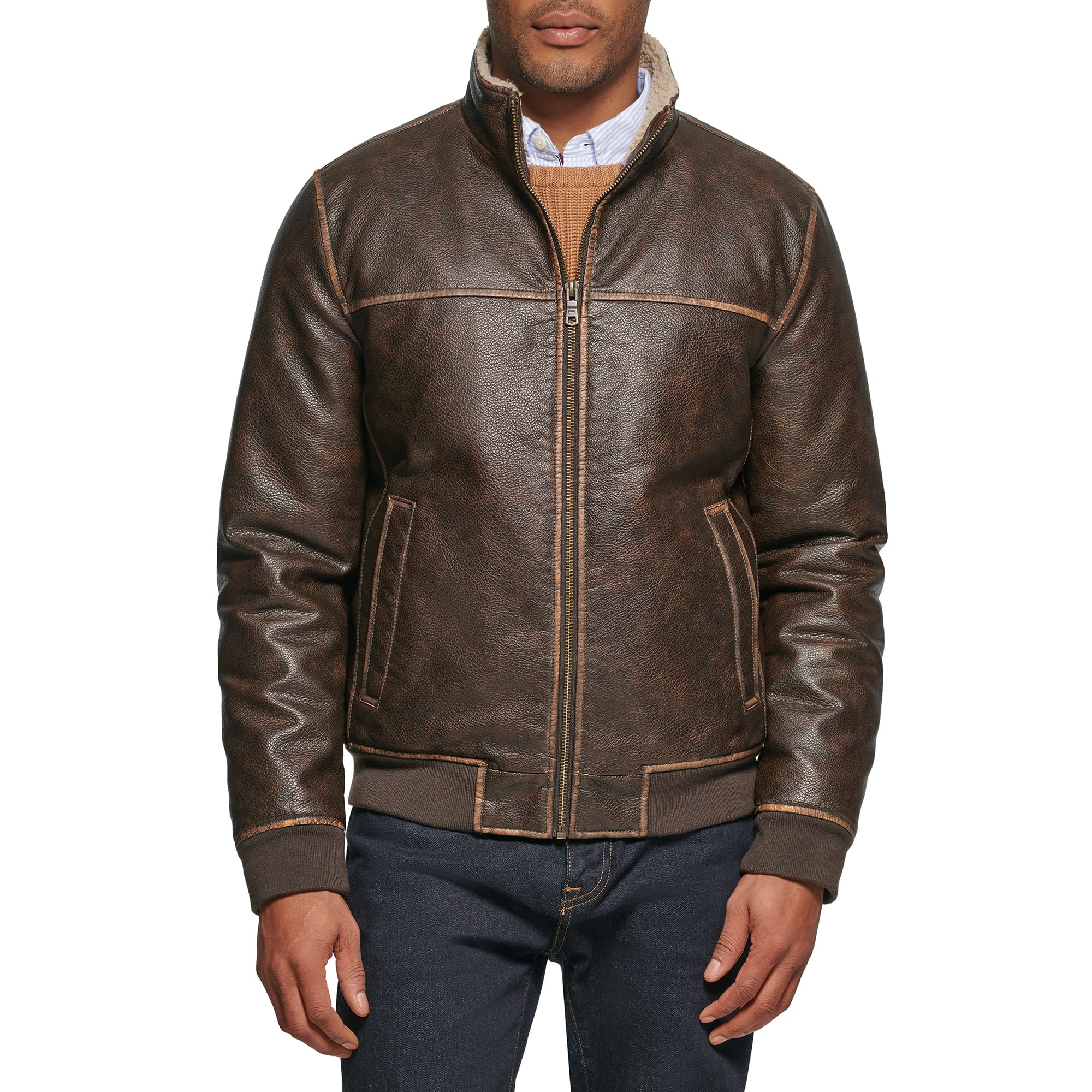 Tommy Hilfiger Adaptive Men's Tommy Hilfiger Men's Smooth Lamb Touch Faux Leather Unfilled Bomber