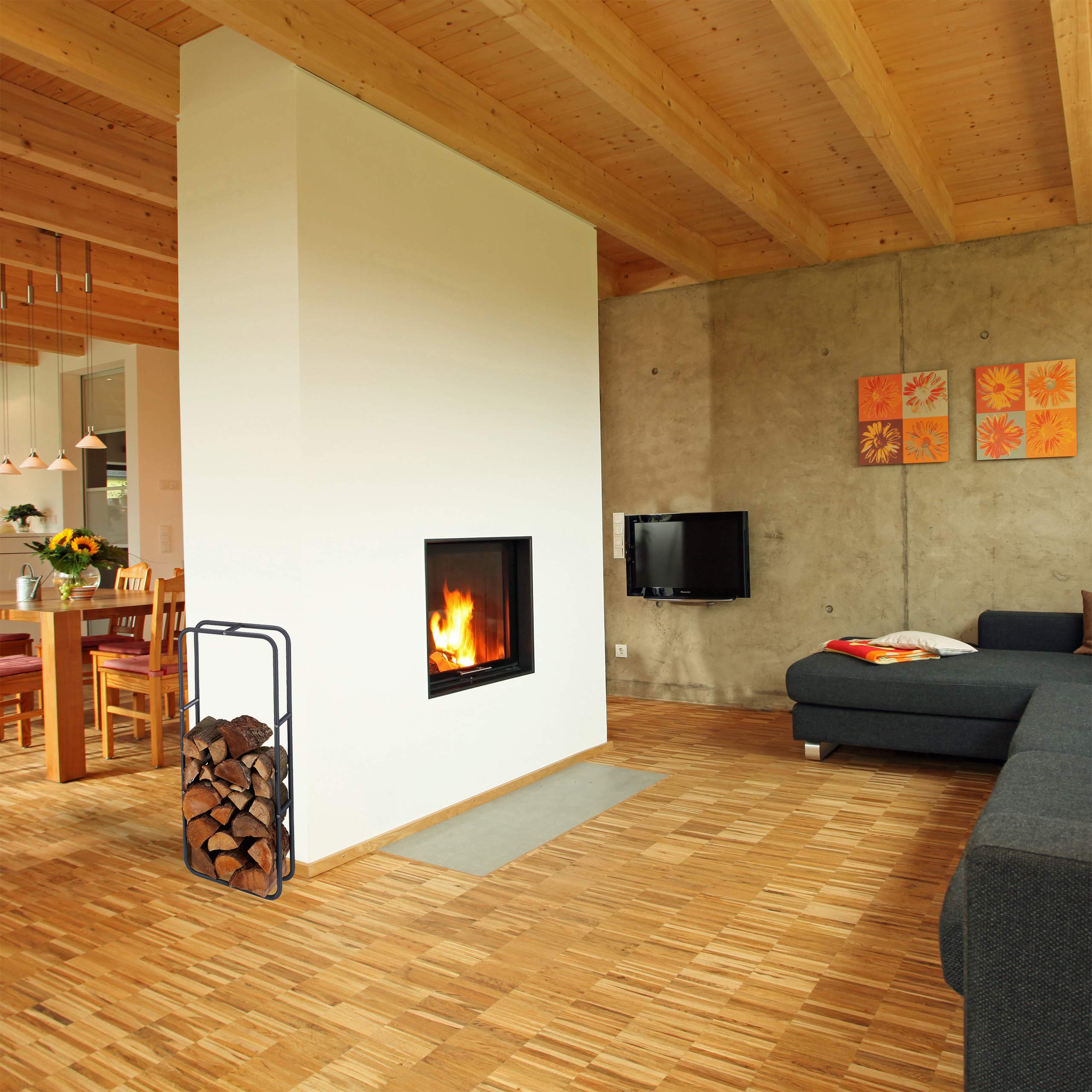 Relaxdays Scaffale Per Legna, HxL: 150 X 40 Cm, Porta-Legna Per Camino Stufa Interni Ed Esterni Acciaio Antracite 84695338