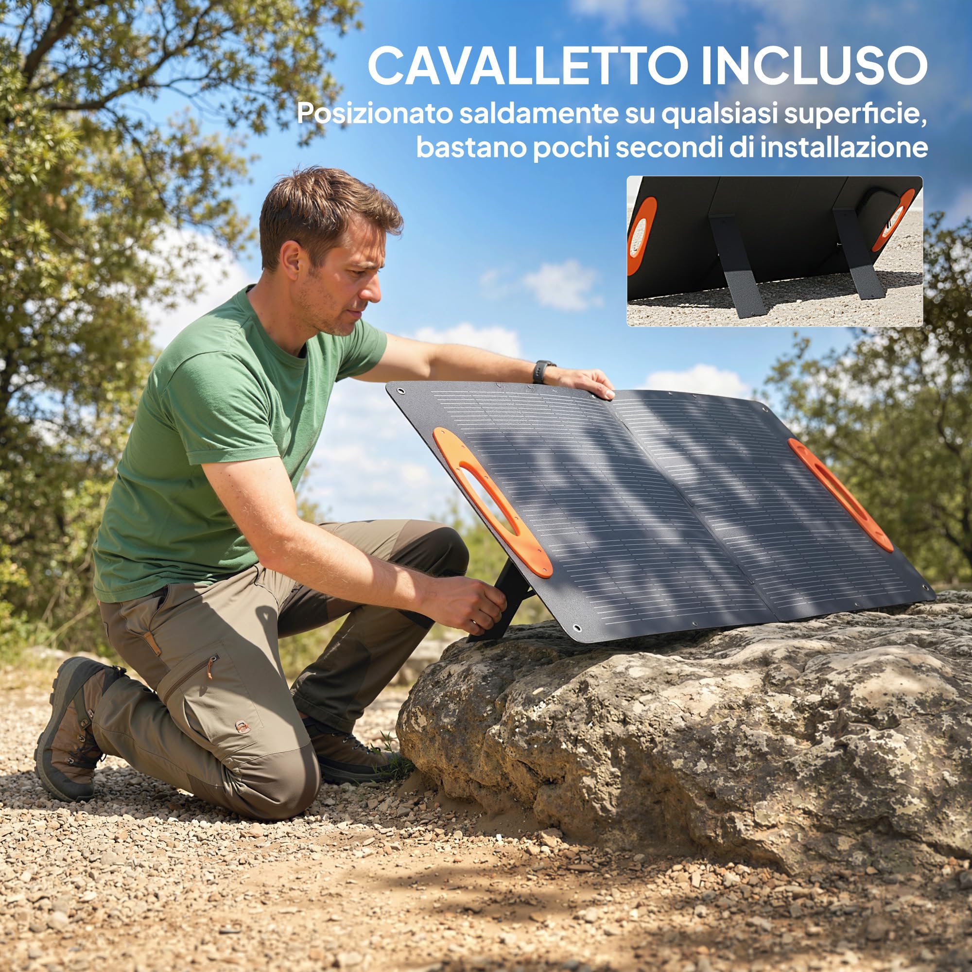 HOMCOM Caricabatteria Solare 100W, Caricatore Solare Pieghevole con Attacco USB-A e USB-C per Ricarica Rapida di Smartphone e Tablet, Impermeabile IP67, Nero