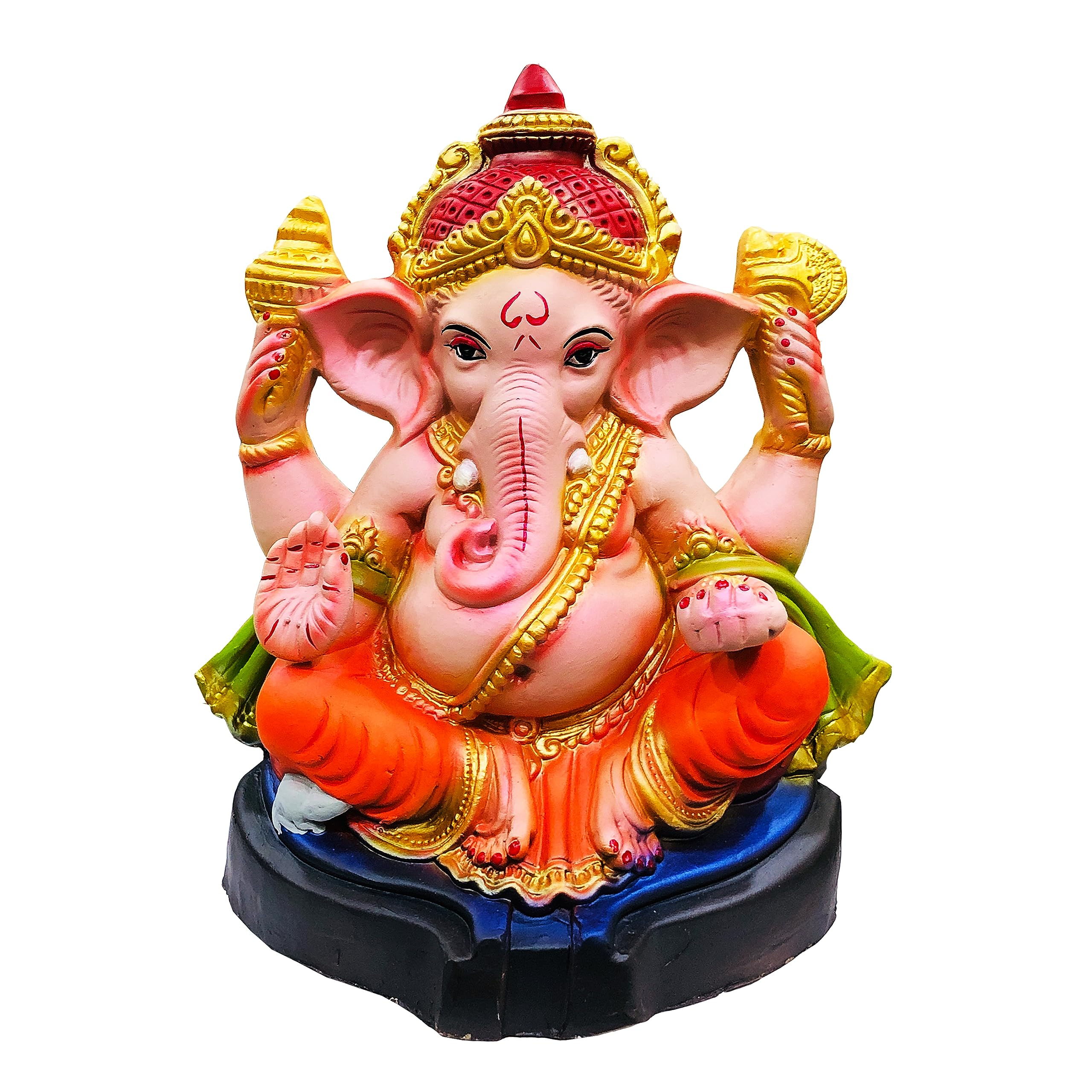 Eco Friendly Biodegradable Ganesh Murti Mitti ganpati Statue for Ganpati Visarjan Home Decor Religious God Water Soluble Clay Idol (Multicolor, 12 inches)