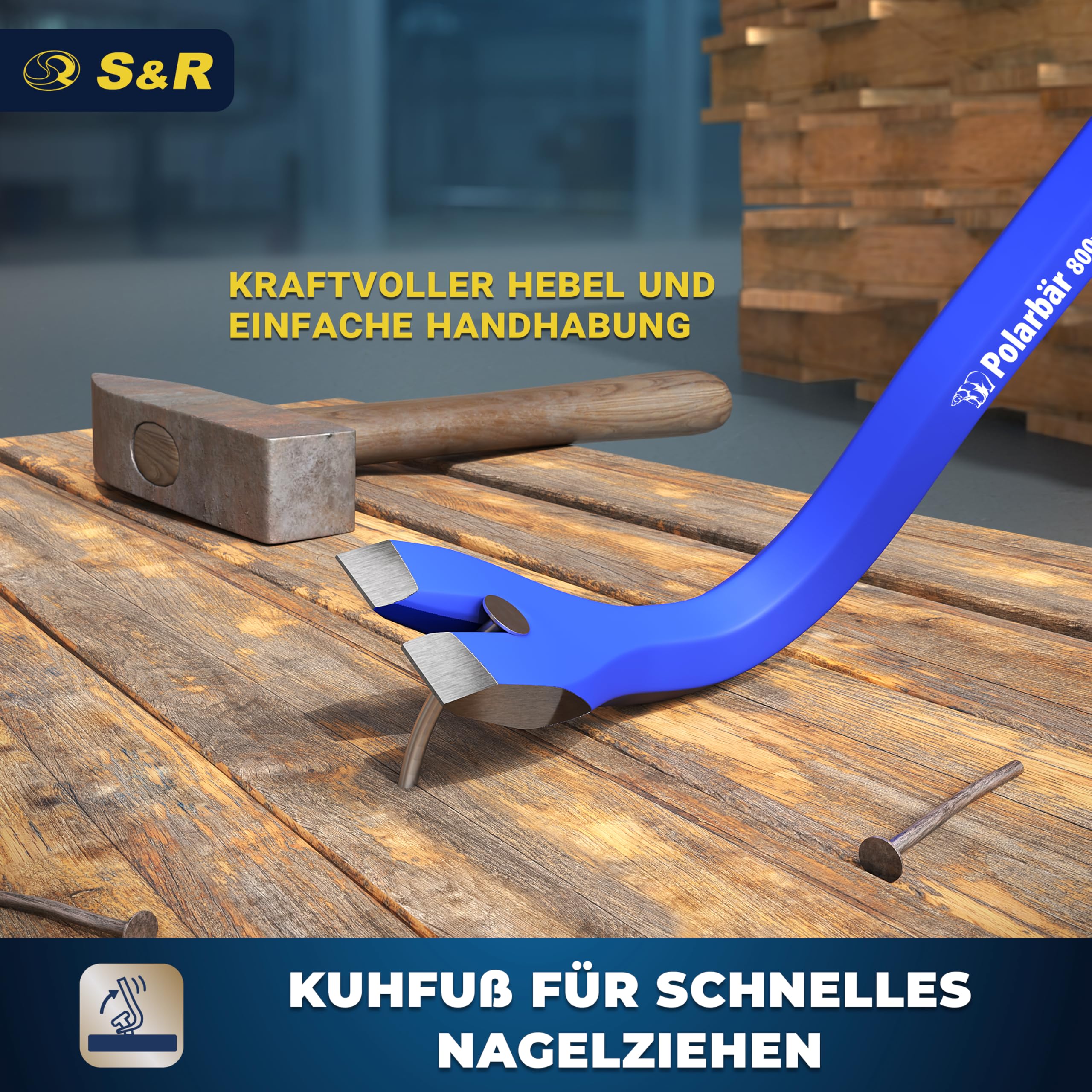 S&R Professional Brecheisen Set 2-tlg 500 x 16 mm, 800 x 18 mm, idealer Härtegrad 38-48 HRC geschmiedet, hitzegehärtet, Stemmeisen, Nageleisen, Brechwerkzeug, Abriss- & Aufbrecharbeit