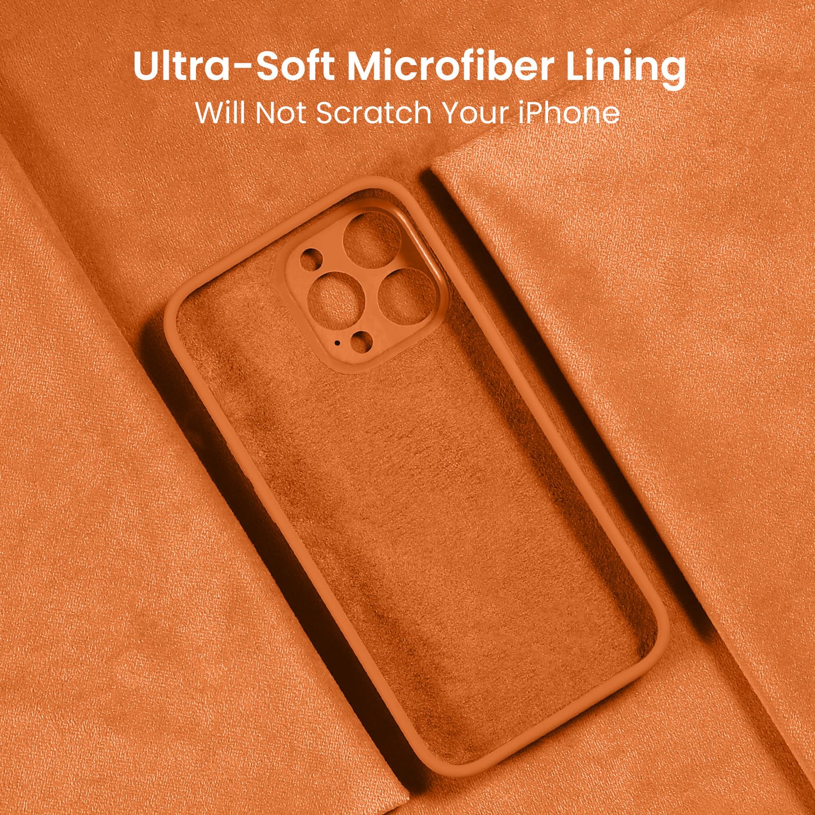 FireNova Progettata per iPhone 15 Pro, custodia in silicone aggiornata [protezione della fotocamera], morbida fodera interna in microfibra antigraffio, 15,5 cm, kumquat