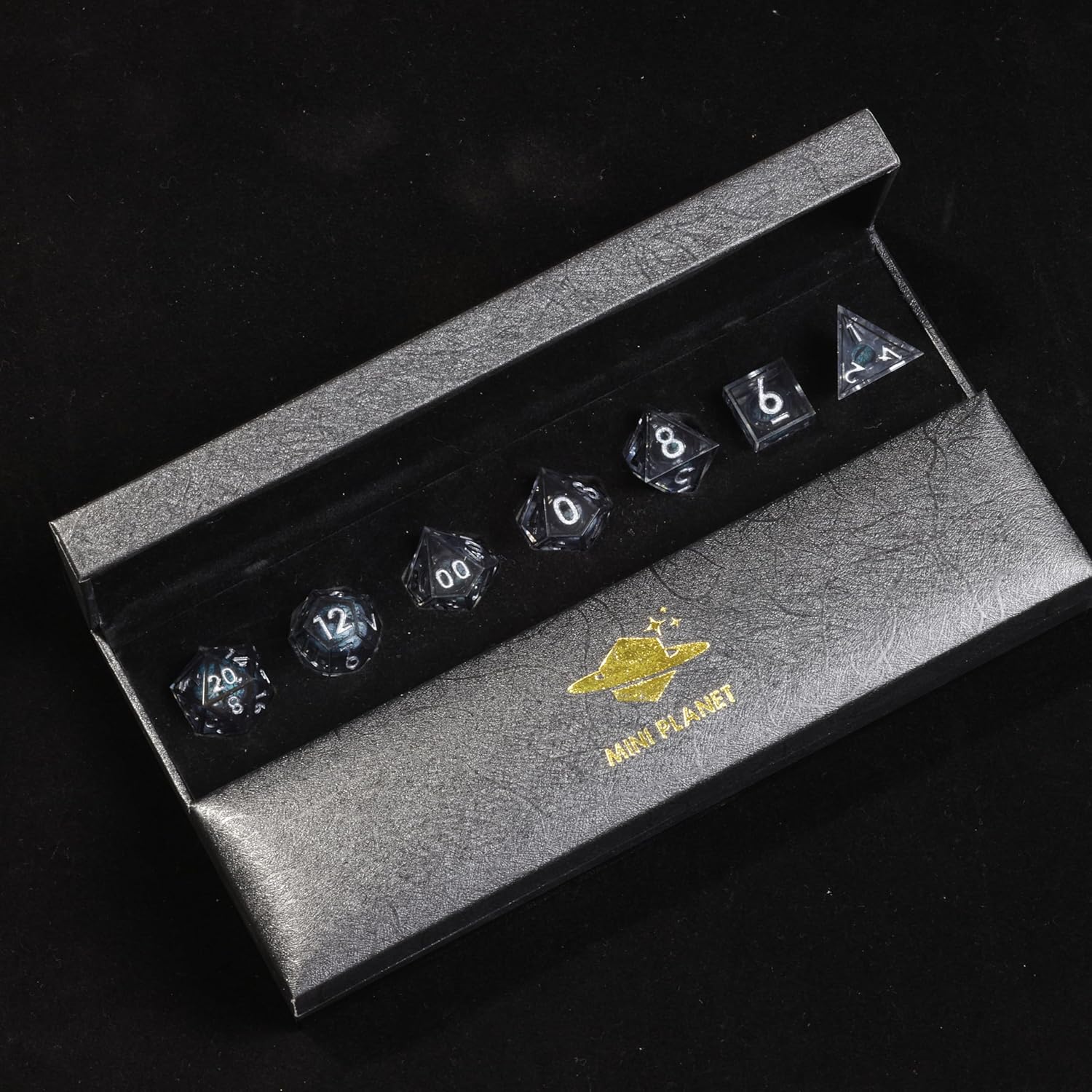 Mini Planet Polyhedral MTG Sharp Edge Liquid Core Dungeons and Dragons RPG Resin Handmade 7Pcs DND Dice Set