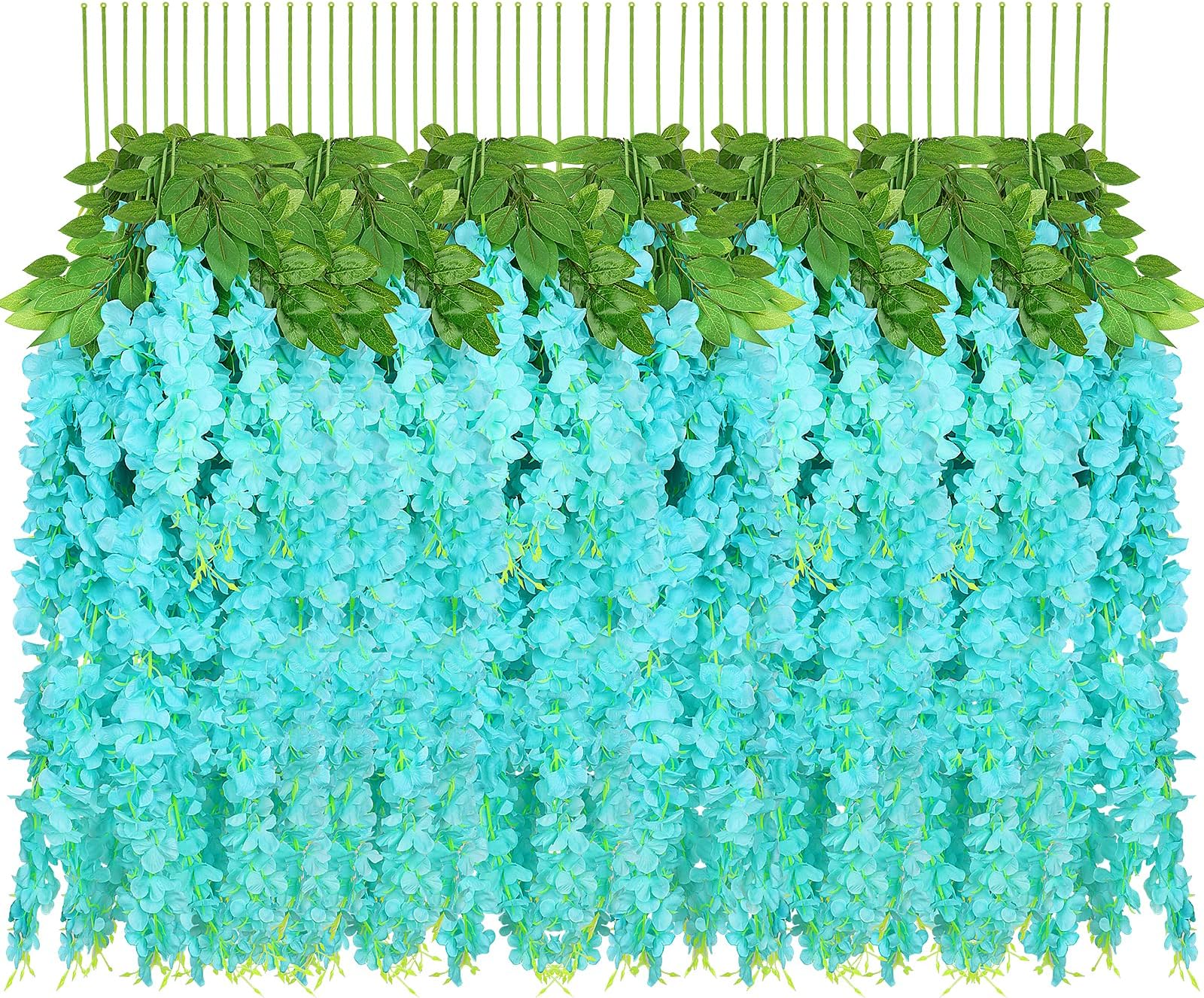 10PCS 3.2 Feet Artificial Flower Wisteria Vine Ratta Hanging Wedding Decor Garlands(Blue)