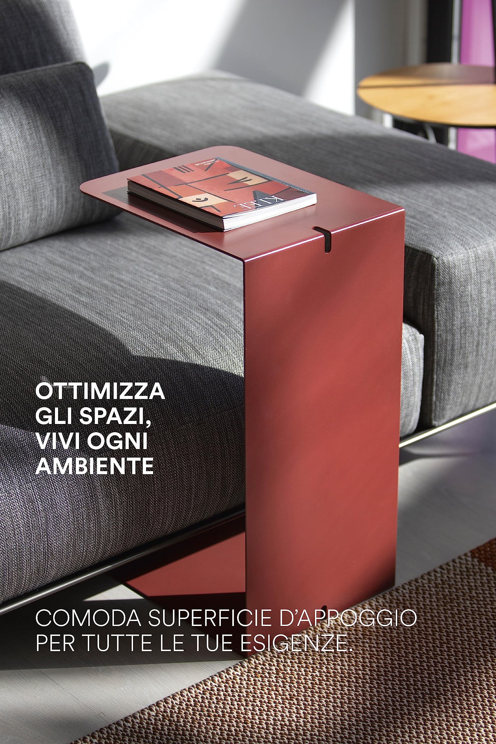 Tavolino Laterale da Divano in Metallo - Tavolino Salotto Moderno, Design Minimal, Tavolino da letto per pc, Sidetable da lavoro, Made in Italy, dimensioni 38x62x30 cm (Rosso Terracotta)