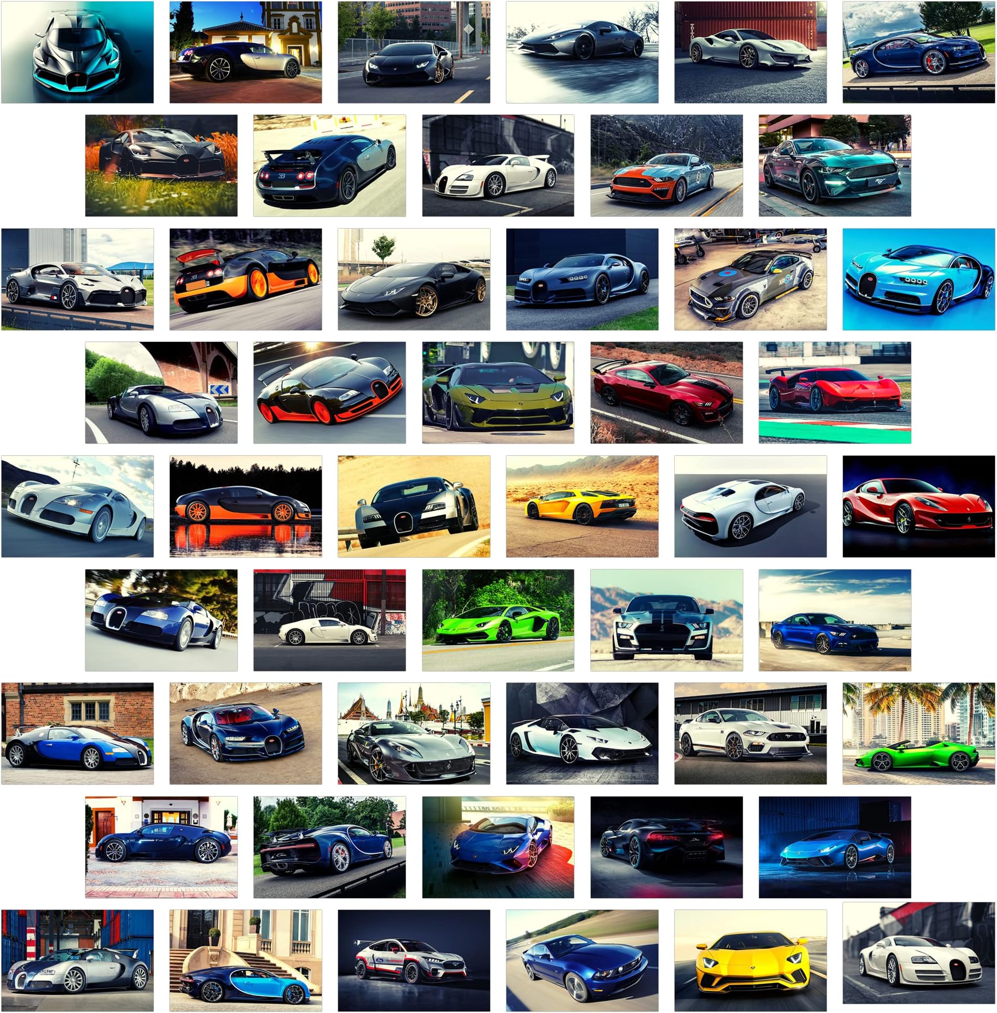 wall67 Car Wall Collage Kit for Wall Art Prints, 50pcs 4x6 inch Supercar Posters for Boys Room, Dorm Room Decor