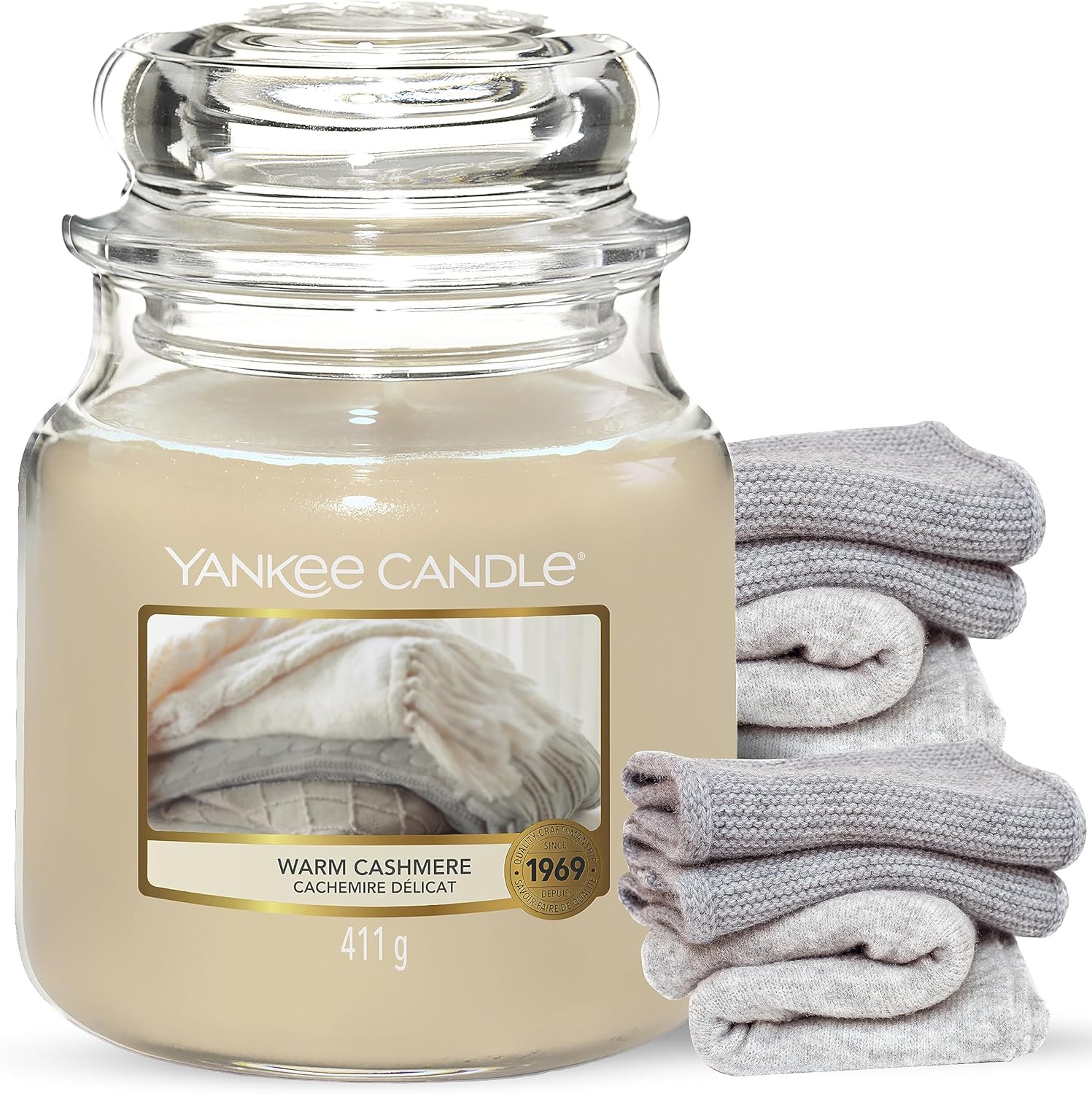 Yankee Candle Scented Candle, Warm Cashmere Medium Jar Candle, Burn
