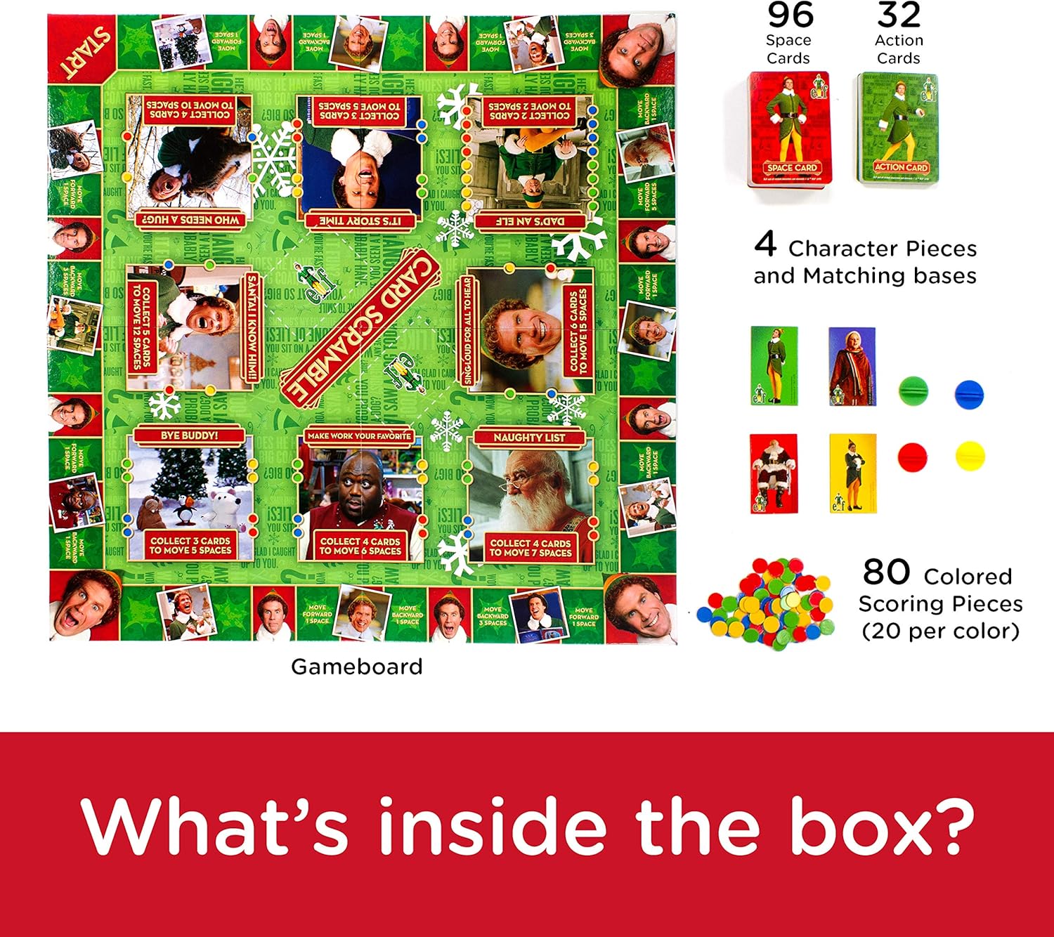 AQUARIUS Elf Card Scramble Board Game - Fun Family Christmas Party Game for Kids, Teens & Adults - Entertaining Game Night Gift - Officially Licensed Elf The Movie Merchandise