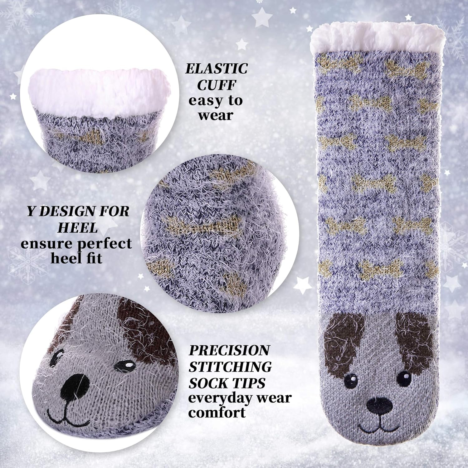 LANLEO Fuzzy Slipper Socks For Women with Grippers Winter Warm Thick Plush Fleece Lining Non Slip Animal Home Socks - Image 4