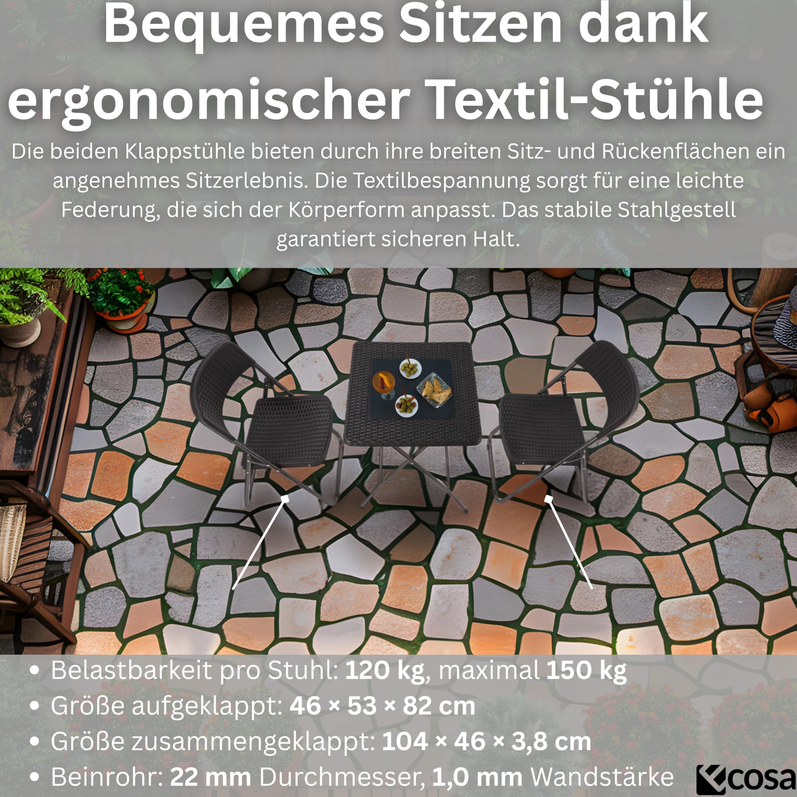ecosa Zestaw bistro, 3-częściowy, stół balkonowy z 2 krzesłami, stół ogrodowy, składany – zestaw balkonowy składane krzesła – zestaw mebli balkonowych mebli ogrodowych o wyglądzie rattanu z
