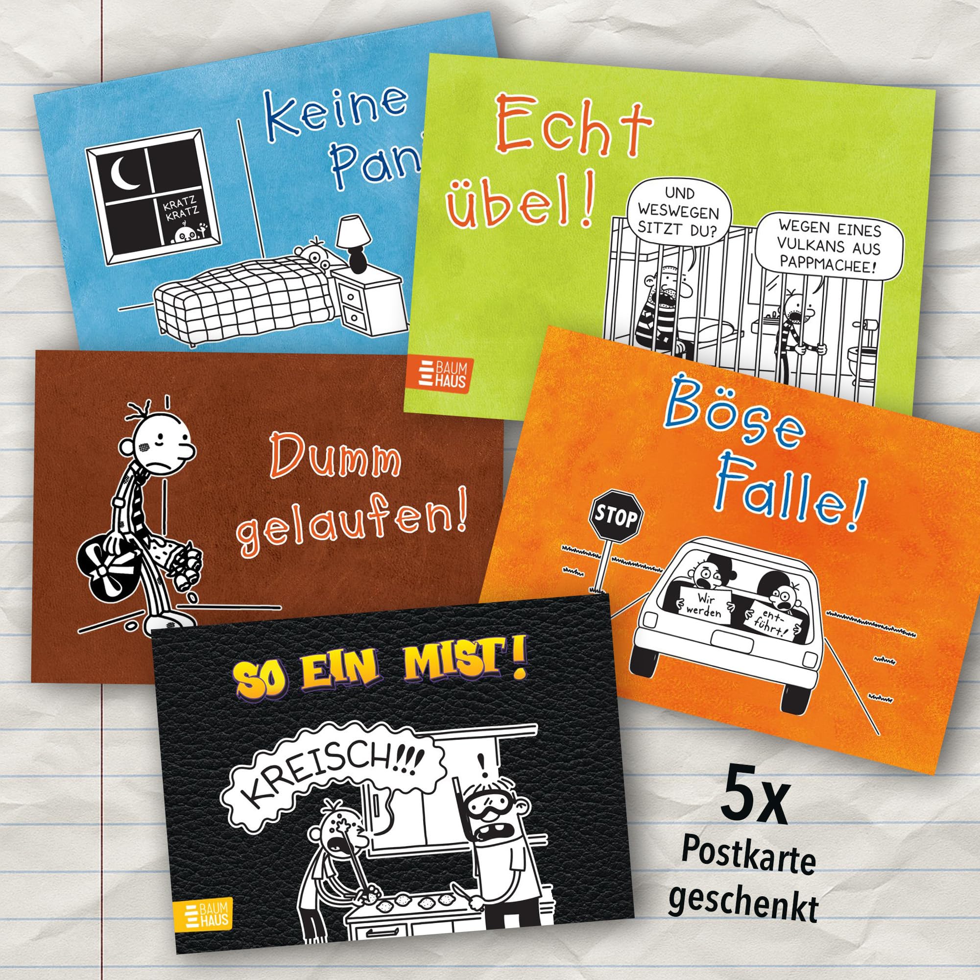 Jeff Kinney Bücherset - Gregs Tagebuch Band 6-10 - Keine Panik!, Dumm gelaufen!, Böse Falle!, Echt übel!, So ein Mist! - gezeichnete Comics, Kinderbuch Bestseller Set mit je einer exklusiven Postkarte