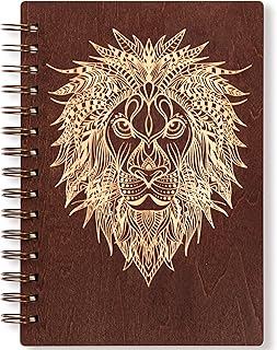 Sponsored Ad - Lion Writing Journal for Men, Wooden Engraved Mens Journal Notebook, A5 Hardcover Spiral Journal Gifts for ...
