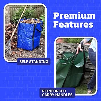 DURASACK Heavy Duty Home and Yard Bags, Green | 48-Gallon Reusable Self-Standing Lawn and Leaf Bags Garbage Can with Reinforced Handles