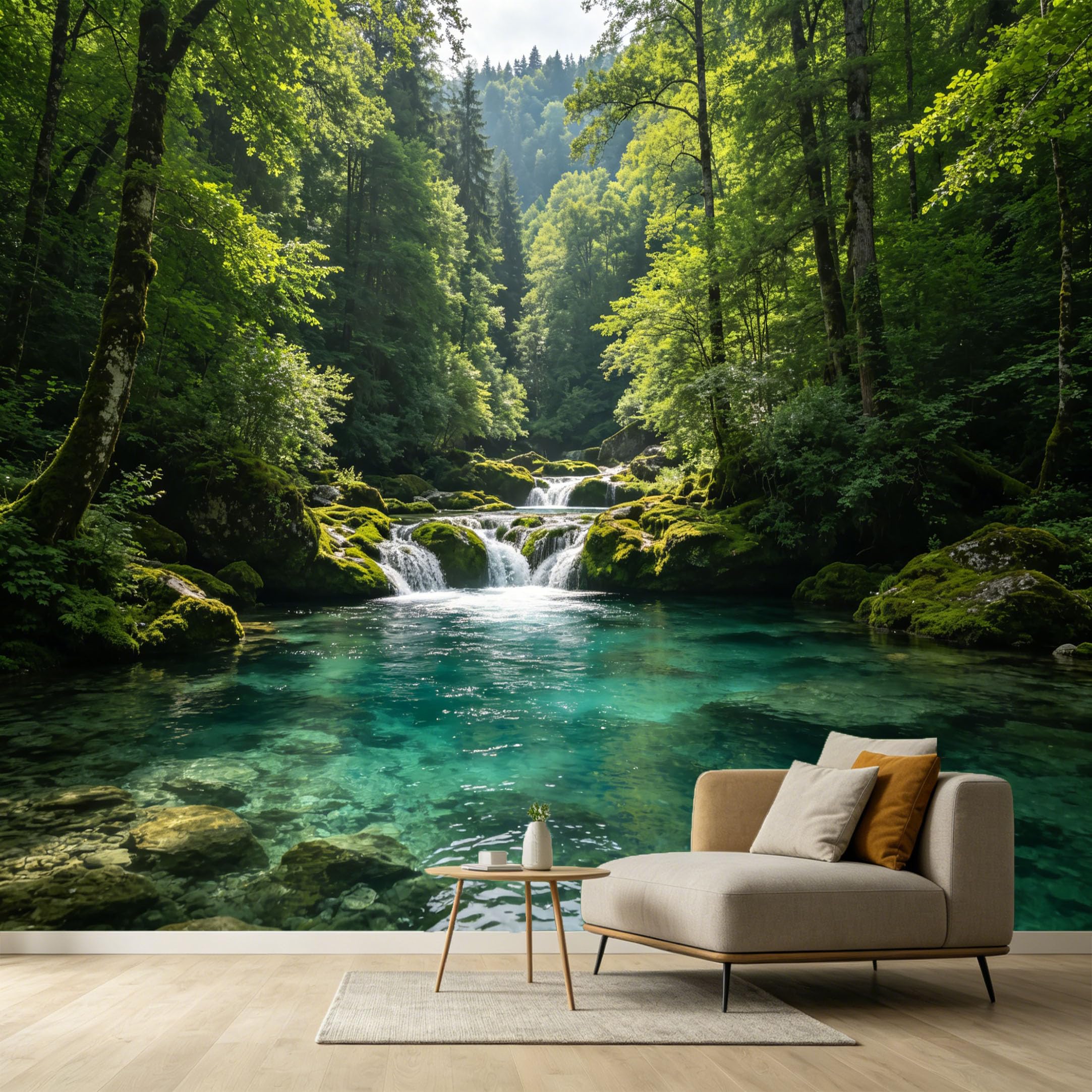 Custom Size Wall Murals Forest Mountain River Waterfall Landscape Nature Scene SelfAdhesive Wall Fabric Removable Large Wallpaper for Photo Living Room Interior Decor