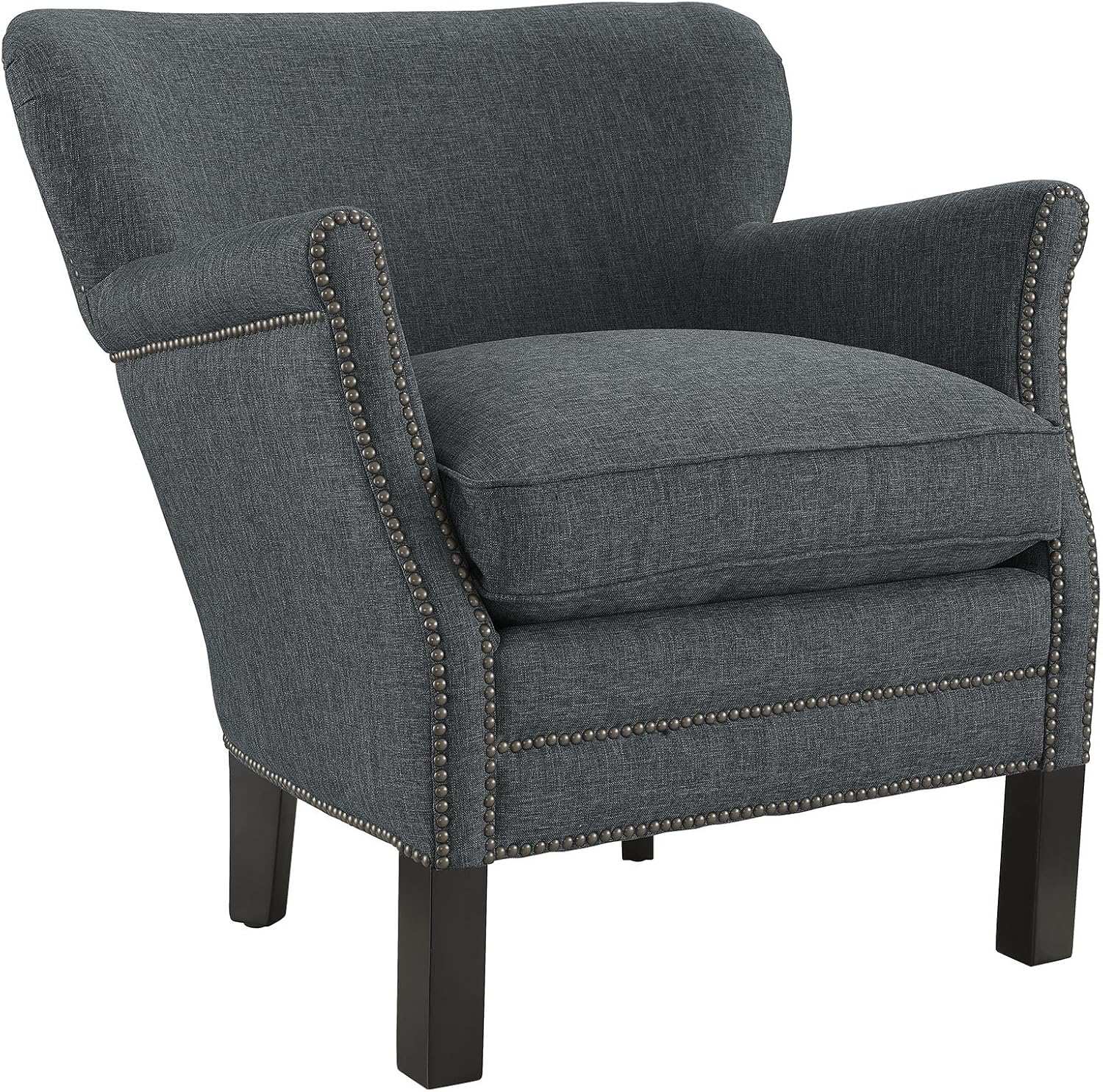 Modway Key Fabric Upholstered Accent Lounge Arm Chair in Gray with Nailhead Trim