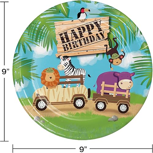 Miniatura 2 de Creative Converting 8 platos llanos de papel de estilo resistente Safari Adventure, 8.75 pulgadas, multicolor