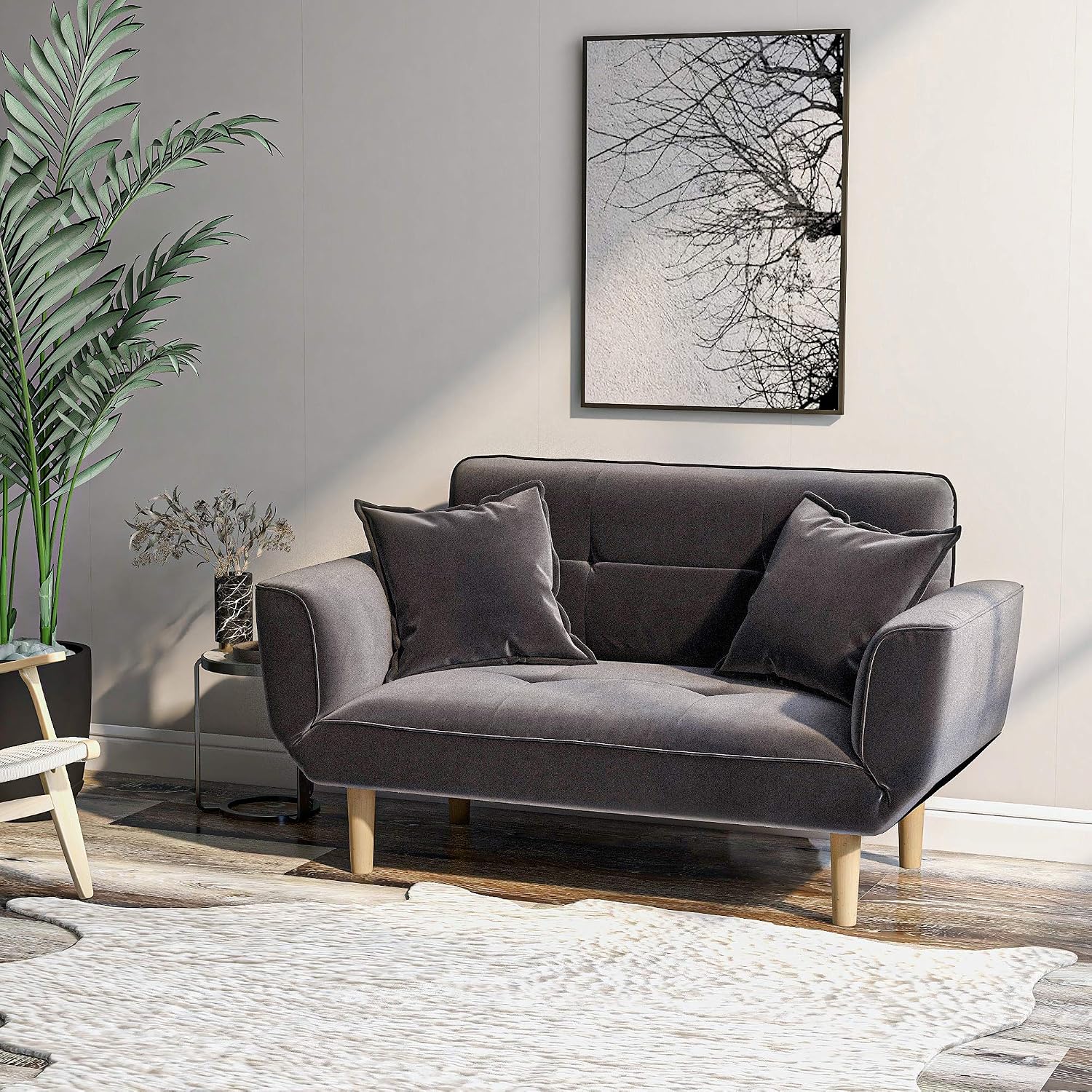 BTM Small Sofa Bed Modern and Simple Gray Sofa Fabric Living Room 2 Seater Sofa,two seater sofa bed,2 seater sofas for living room (Dark Grey) - Image 3