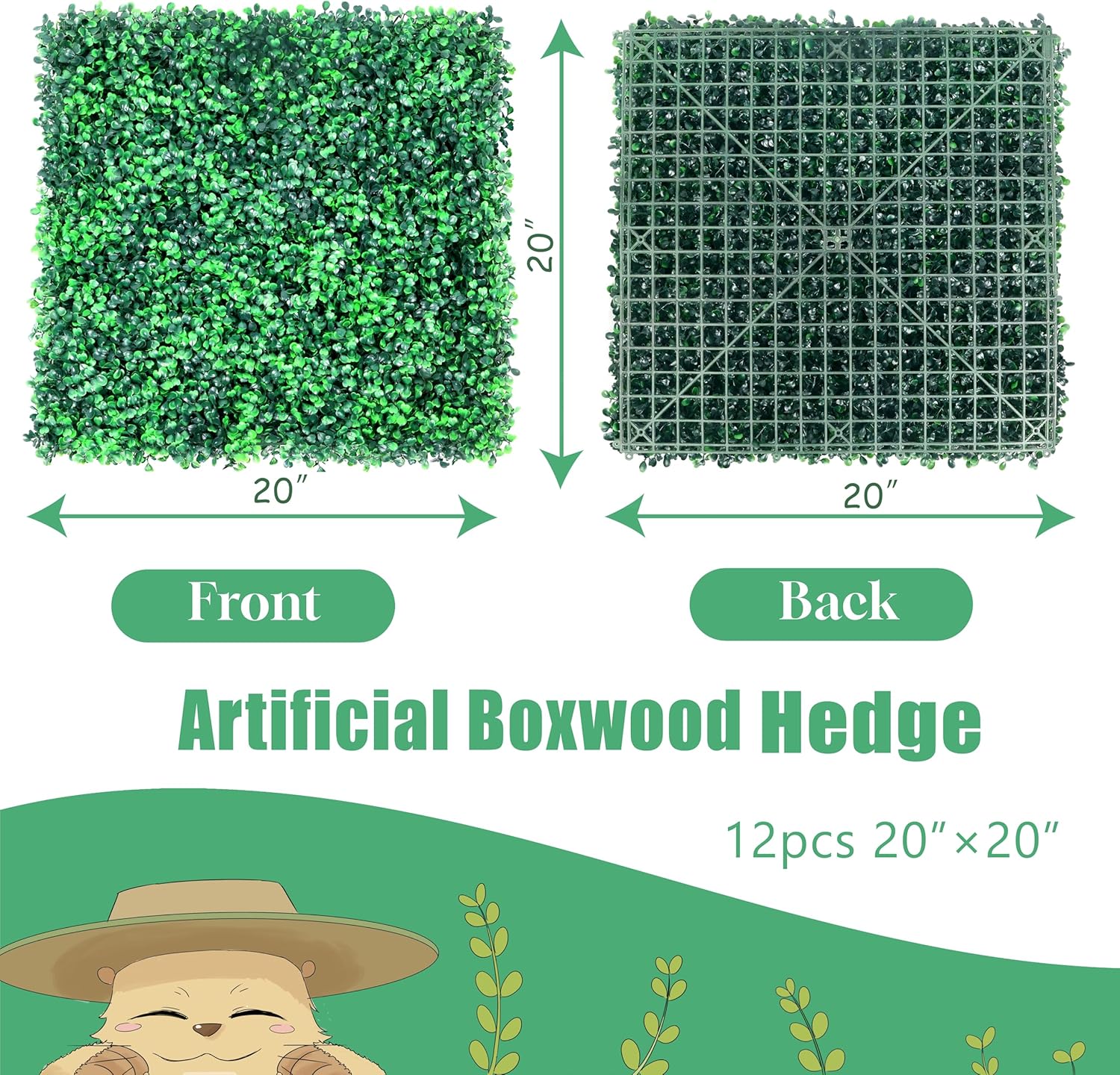 12 Pcs 20"X20"Grass Wall Backdrop, UV-Protected Greenery Wall Backdrop, Grass Wall Panels, Boxwood Hedge Wall Green Wall Decor Boxwood Panels Indoor & Outdoor Decor