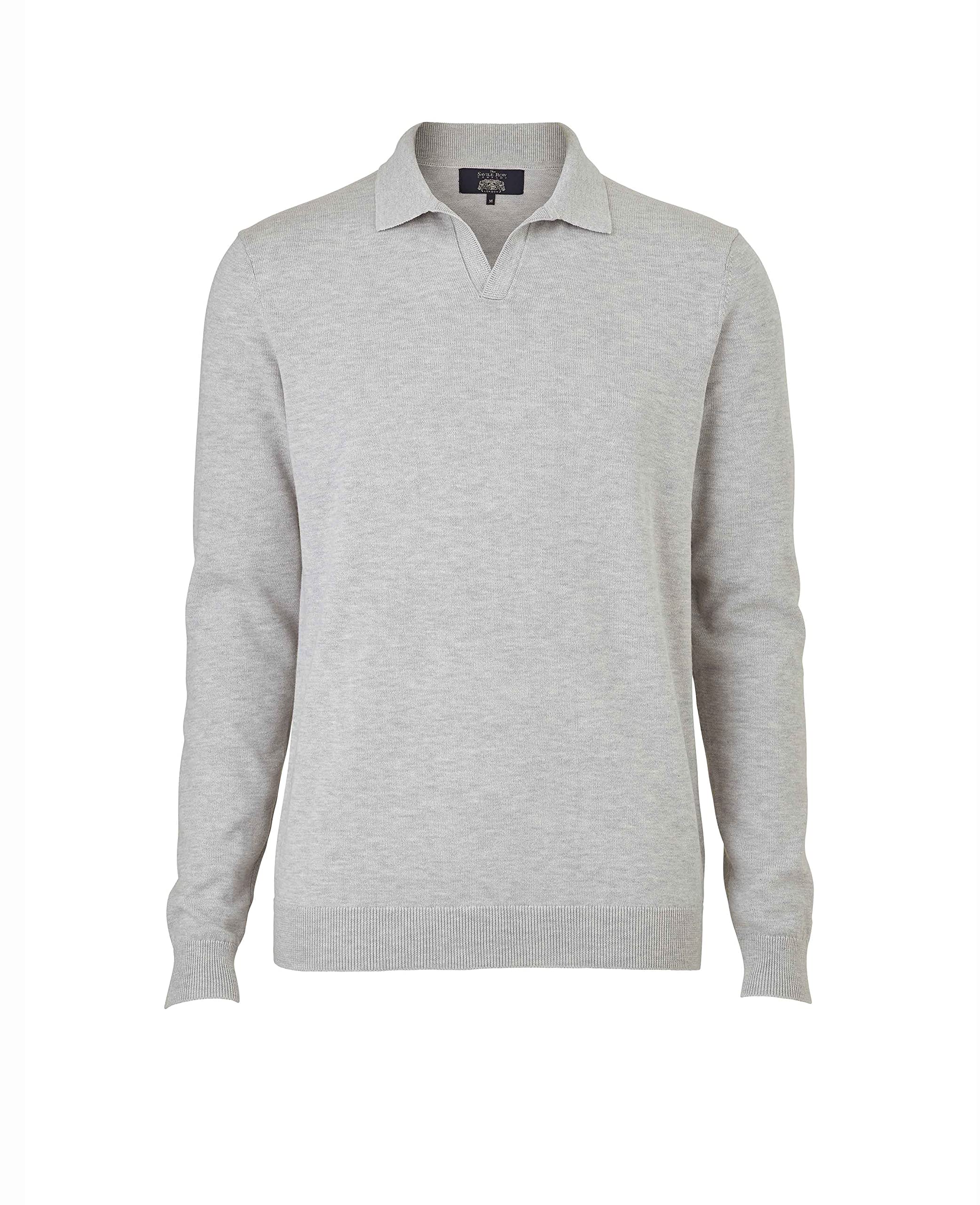 The Savile Row Company London Men's Light Grey Cotton Blend Long Sleeve Knit Polo - Xxl