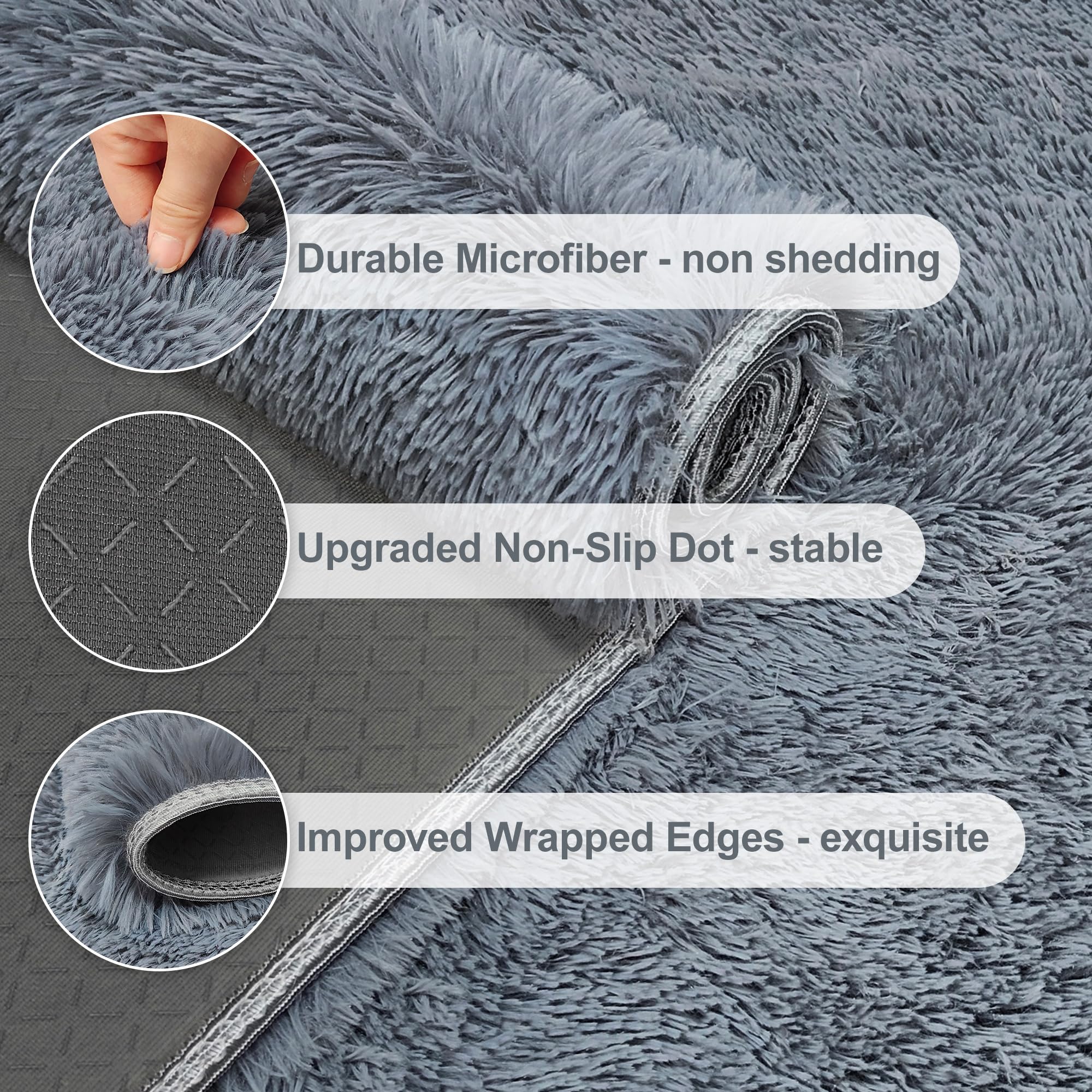 Tapis pelucheux à poils longs ultra doux et épais pour chambre à coucher, salon, dortoir, chambre d'enfant, décoration d'intérieur, esthétique, antidérapant, durable, 1,5 x 2,4 m, gris