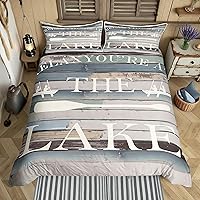Vista 22 de Juego de funda de edredón rústica de madera con estampado de cabaña de lago tamaño Queen para niños, niñas, niños, adolescentes, decoración