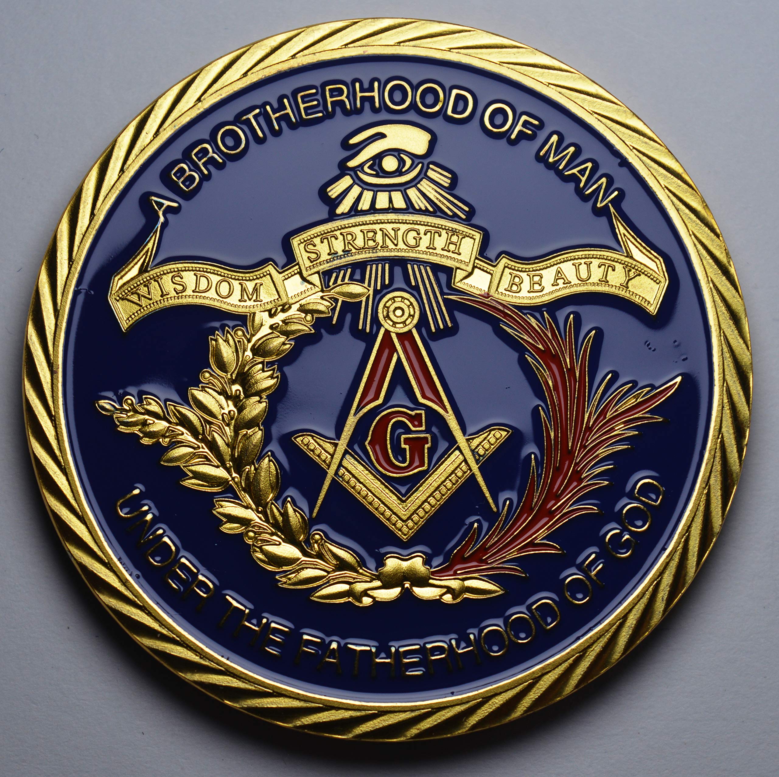 The Commemorative Coin Company Gold Masonic Commemorative/Challenge Coin In Capsule. 24Ct Enamel. 40Mm, 35G. Freemasonry/Masons/Freemasons