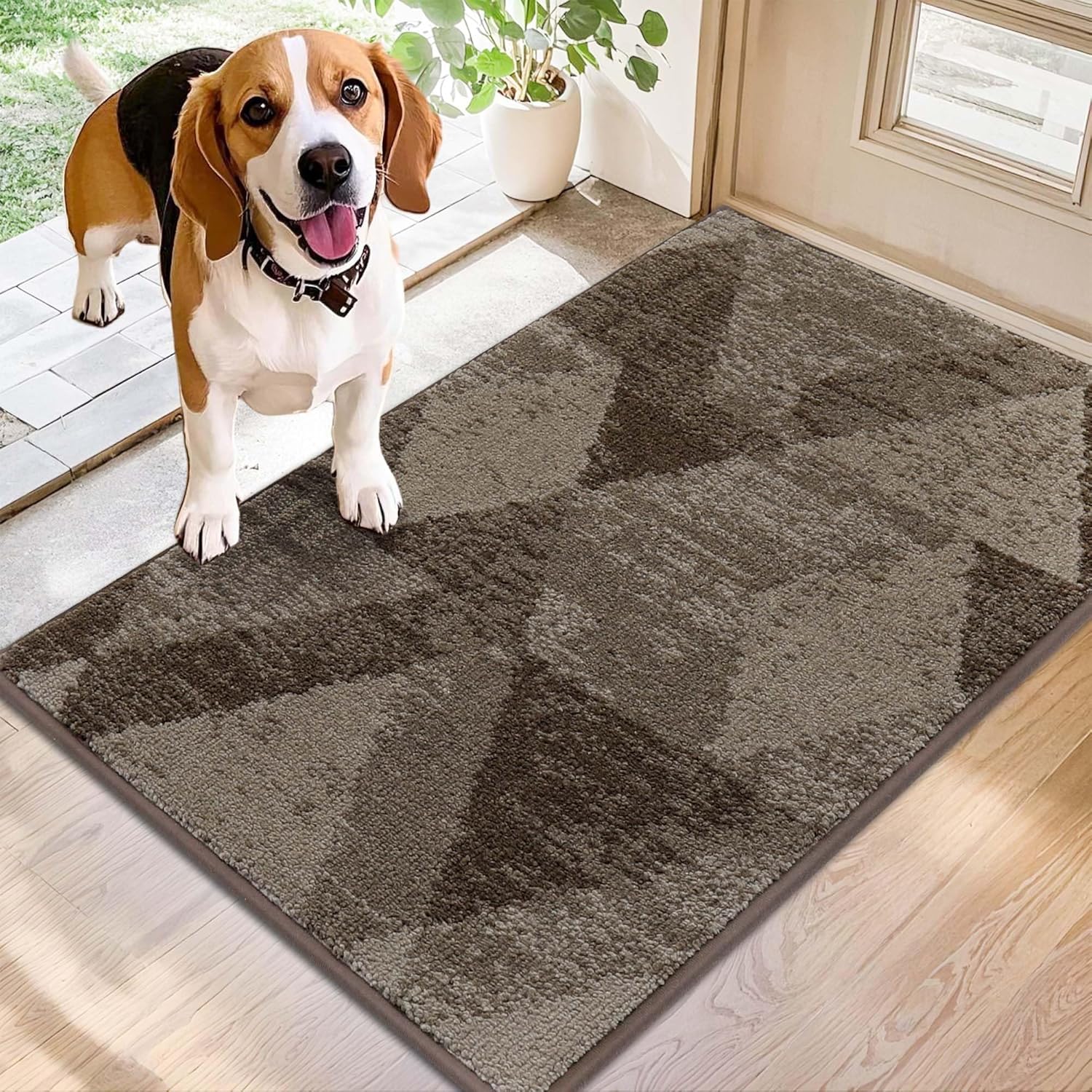 COSY HOMEER Entryway Rugs Doormat 20"x32", Non-Slip Absorbent Polyester, Washable Rugs for Front Door, Dirty Paws & High Traffic Areas, Brown