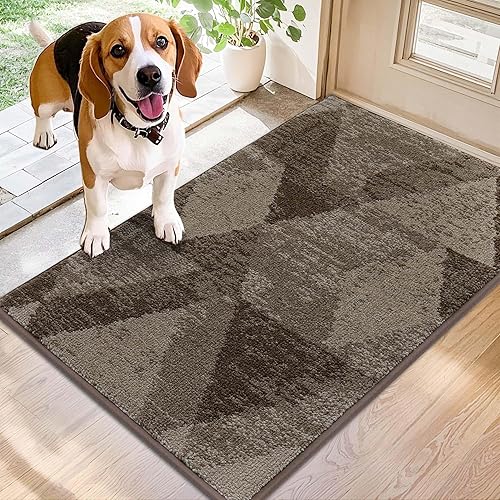 COSY HOMEER Entryway Rugs Doormat 20"x32", Non-Slip Absorbent Polyester, Washable Rugs for Front Door, Dirty Paws & High Traffic Areas, Brown
