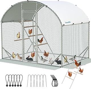 Quictent Essential Series 6.6x9x6.6ft Metal Chicken Coop Run with Climbing Ladder, Walk-in Outdoor Poultry Cage with PVC Coated Chicken Wire, Hen Duck Rabbit Farm House, Waterproof Anti-UV Cover