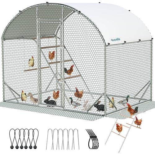 Quictent Essential Series 6.6x9x6.6ft Metal Chicken Coop Run with Climbing Ladder, Walk-in Outdoor Poultry Cage with PVC Coated Chicken Wire, Hen Duck Rabbit Farm House, Waterproof Anti-UV Cover
