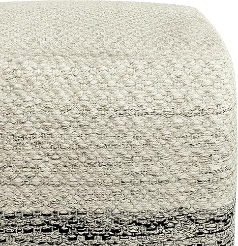 Vista 6 de SIMPLIHOME Macie Boho Square Woven Outdoor/ Indoor Pouf in Grey and White Recycled PET Polyester for the Living Room, Bedroom and Kids Room gris