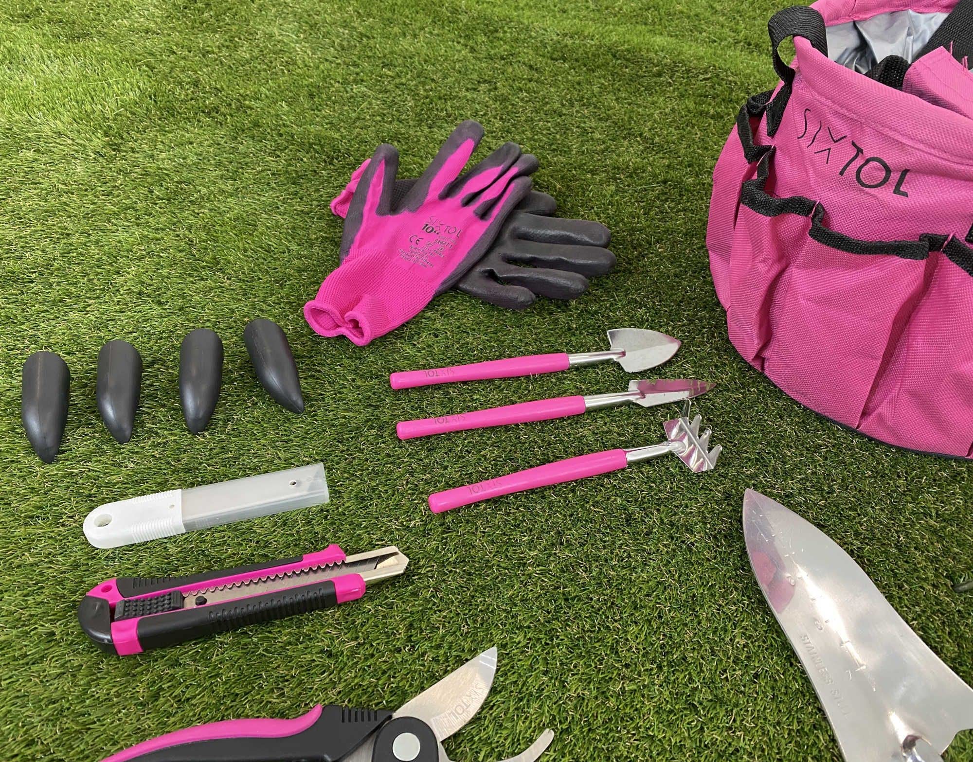 Garden PINK - Set di 10 attrezzi da giardino, 10 pezzi, accessori da giardino in acciaio inox, pratica borsa da giardino come regalo per donne, per giardinieri e donne
