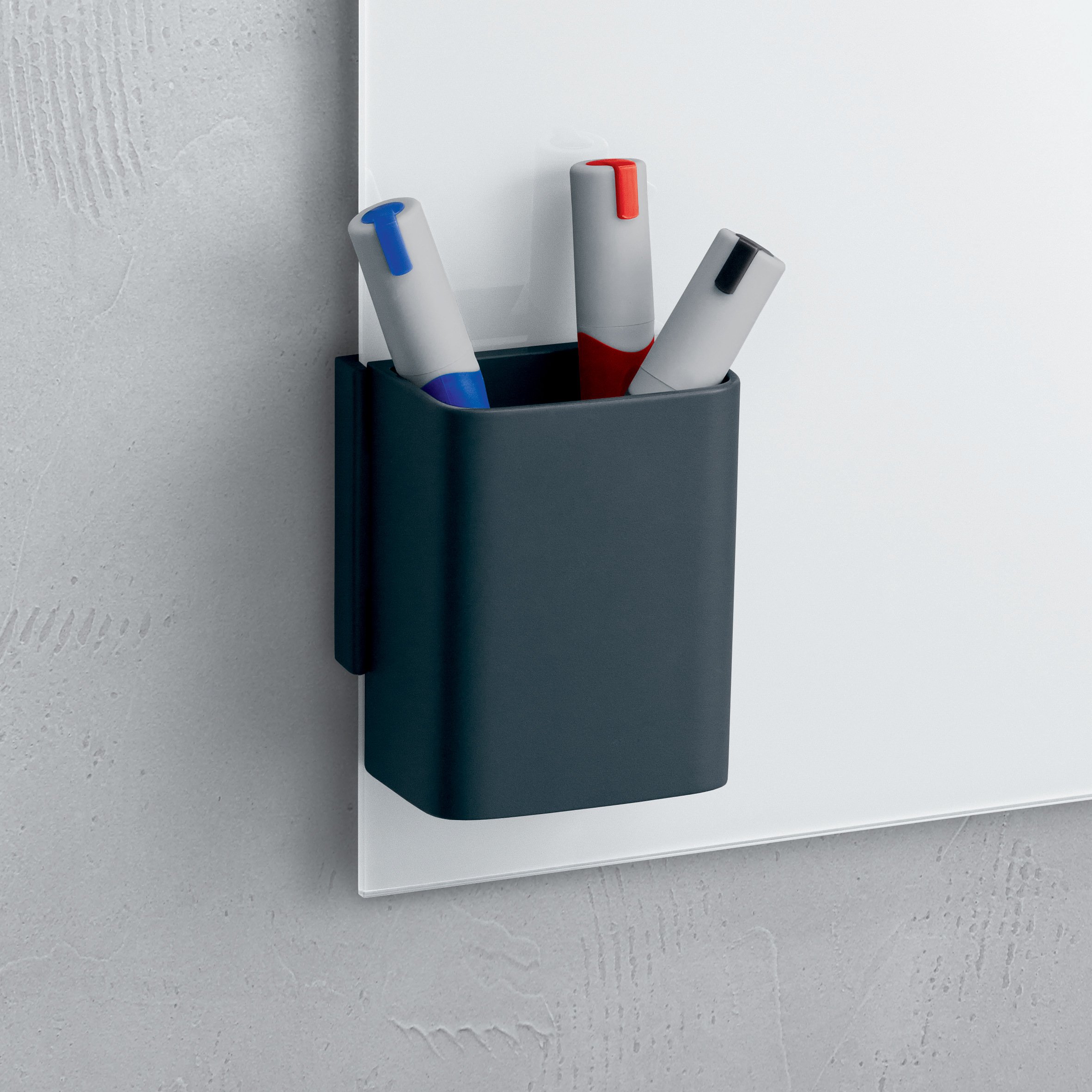 SIGEL GL801 petit pot à crayons pour tableaux magnétiques en verre, 7,5 x 9,4 cm, anthracite