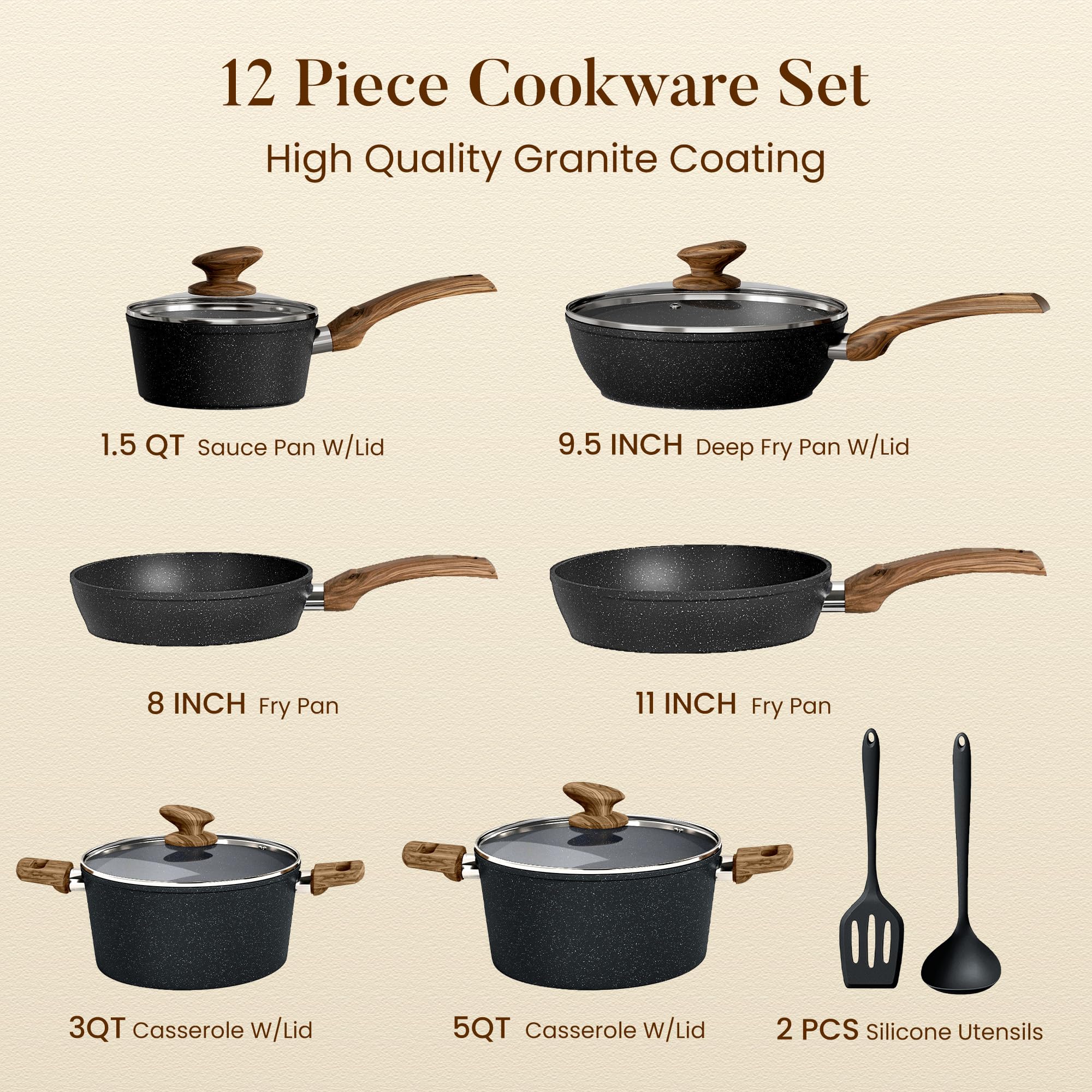 Kitchen Academy Pots and Pans Set Non Stick, 12pcs Induction Cookware view 7