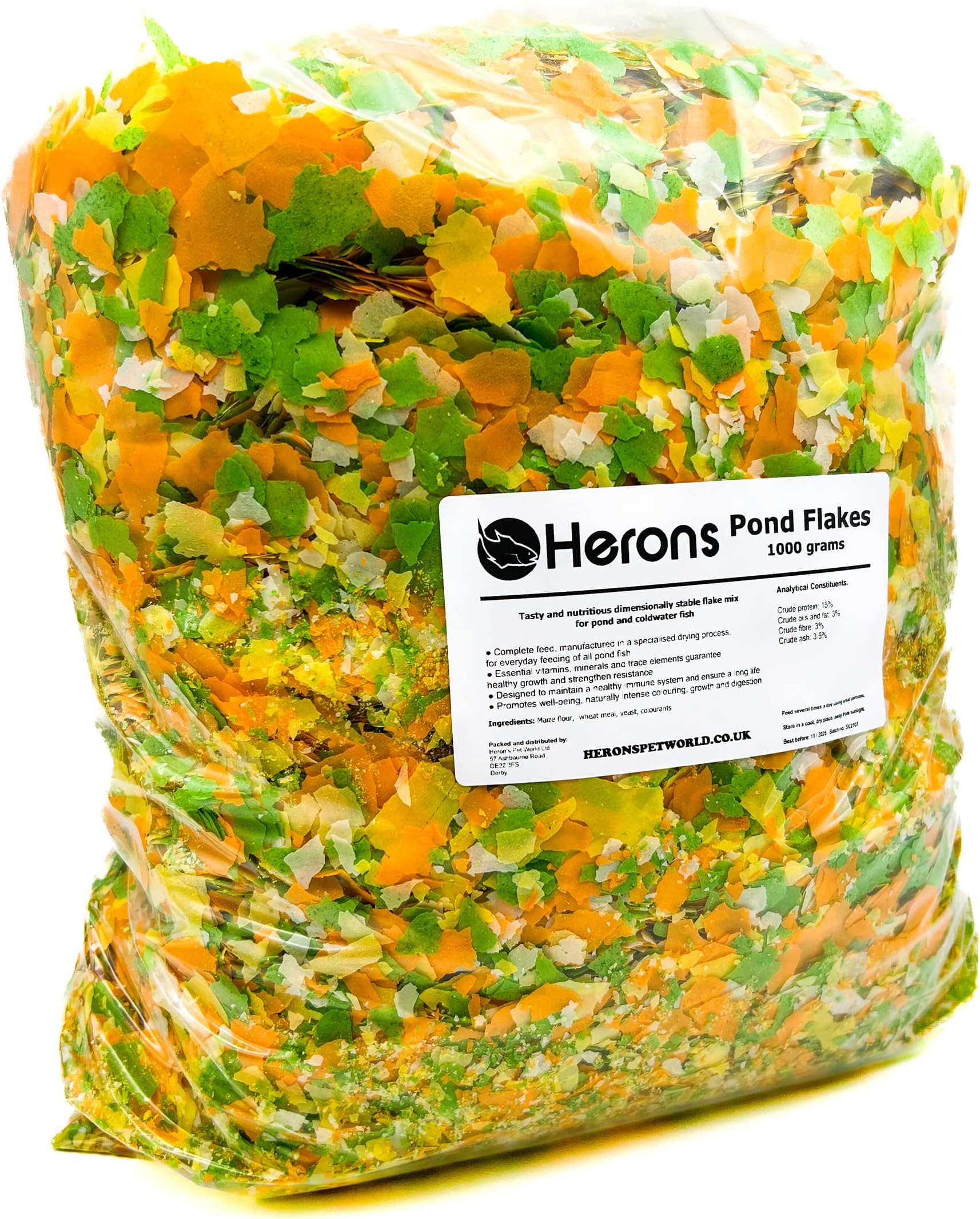 HERONS - Pond Flakes 1 KG - 10L - For Koi, Carp and Other Pond and Coldwater Fish - With Essential Vitamins, Minerals and Trace Elements - Supports Healthy Immune System - Does Not Cloud Water