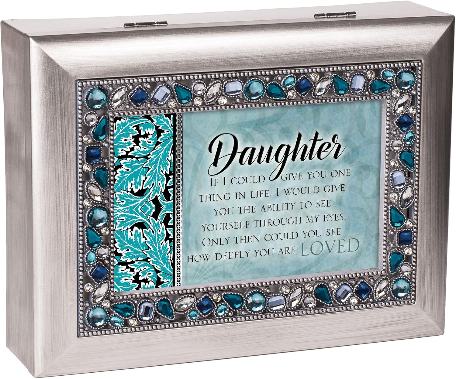 Cottage Garden Daughter Give You One Thing Brushed Silvertone Jeweled Music Box Plays You Light Up My Life