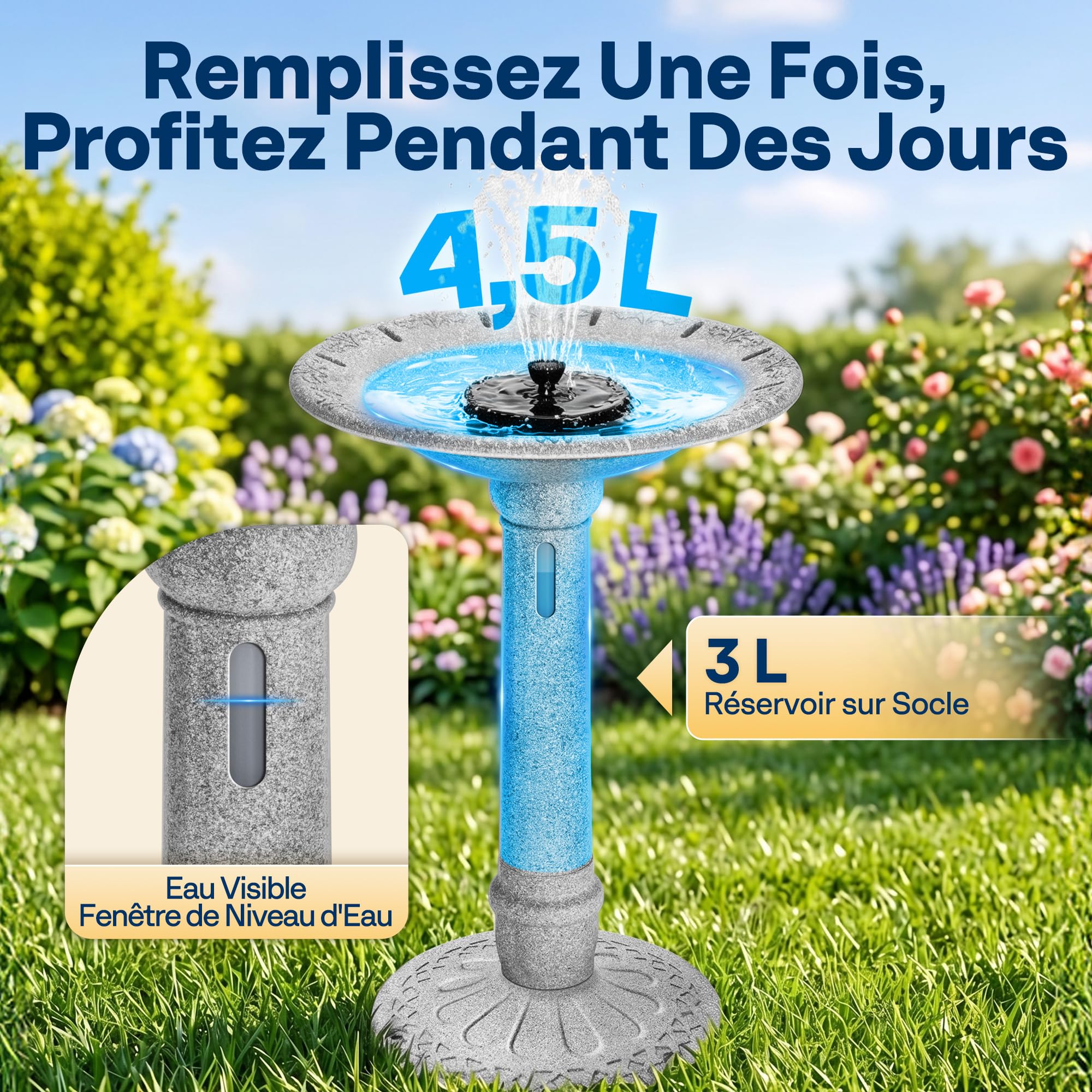 VIVOHOME ⌀51cm Bain d'oiseaux Solaire Fontaine avec 4,5L Réservoir, Vert