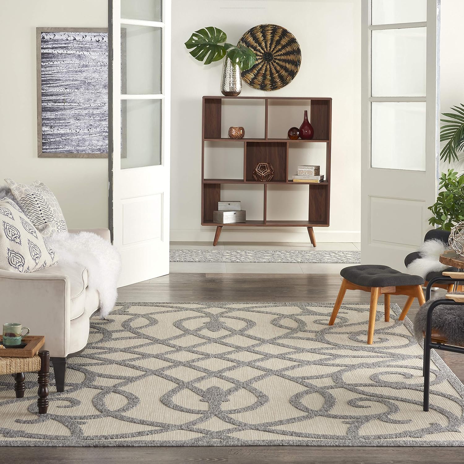 Nourison Home Palamos Cream Grey 7'10" x 9'10" Area Rug - Easy Clean, Non Shedding, Bed Room, Living Room, Dining Room, Kitchen (8' x 10')