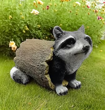 coolboy Outdoor Raccoon Statue Garden Decoration,Cute Raccoon Sculpture Art Interior Office Home Decor,Resin Animal Figurine Art Decoration for Garden Yard Lawn