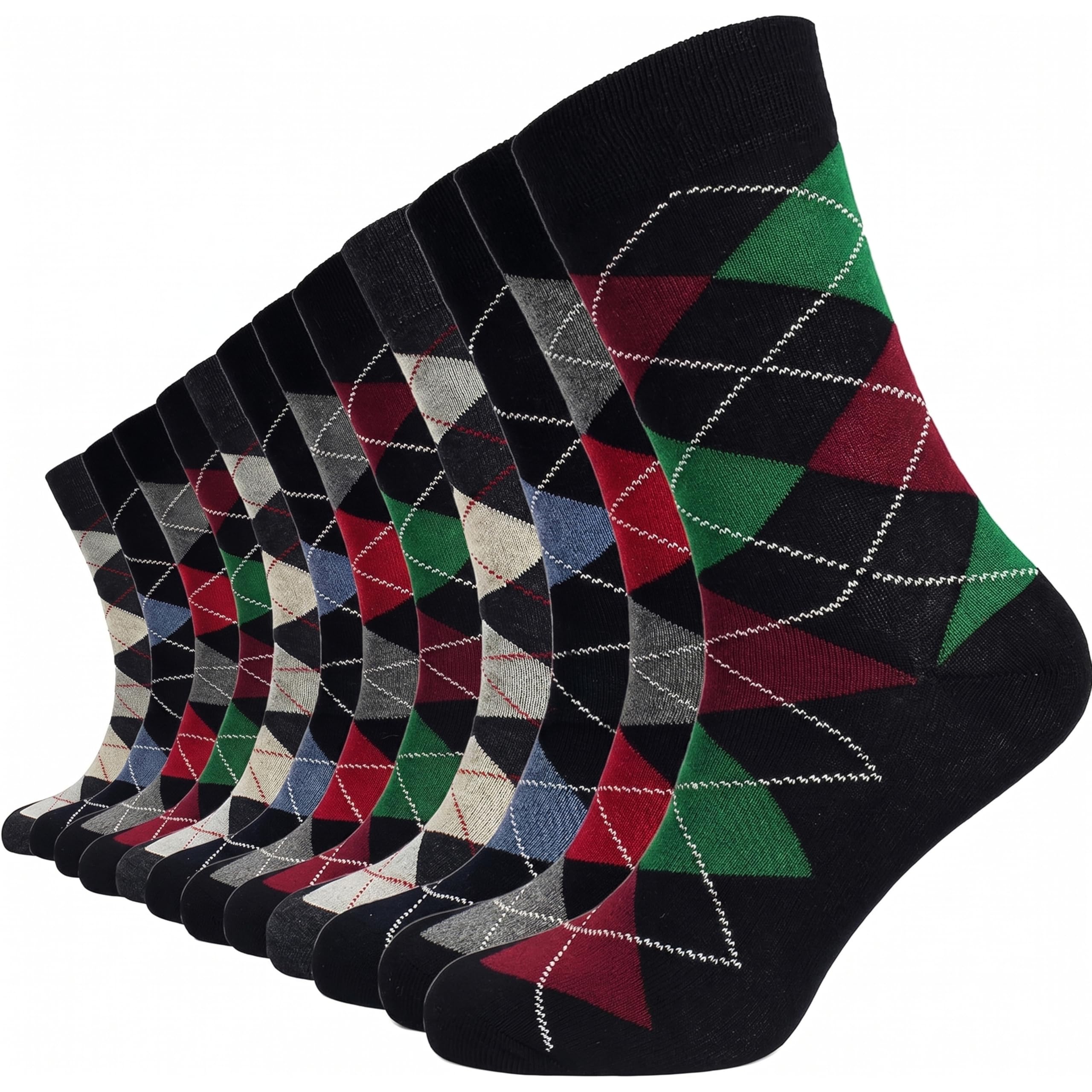 Sock Stack 12 Pairs Mens Socks Cotton Rich Design Crew Sock Suitable for Everyday Comfort and Casual Wear Size 6-11 (Argyle Diamond)