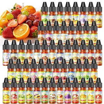 Food Flavoring Oil - 54 Liquid Candy Flavoring, Strawberry Lemon Pineapple Blueberry Watermelon Extract, Food Grade Cotton Candy Flavoring for Baking, Drinks, Lip Gloss, Cooking - 0.25Fl Oz