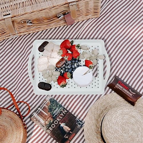 Miniatura 6 de LONEA Bandeja antideslizante para servir alimentos con asas, paquete de 2 bandejas rectangulares antideslizantes no tóxicas aptas para lavavajillas