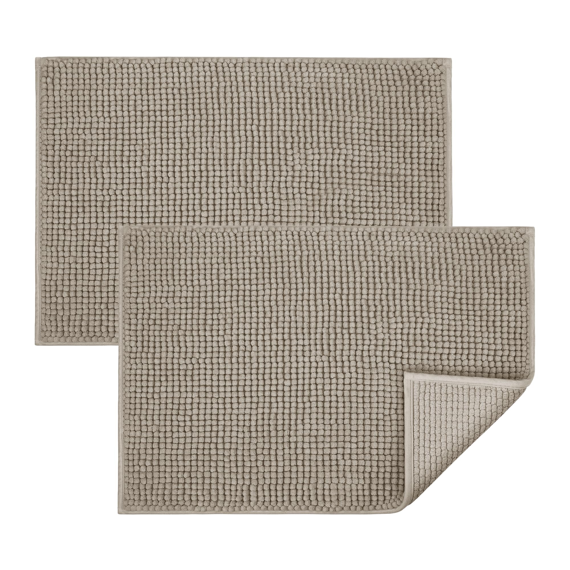 BedLooms Khaki Bath Mat Non-Slip Anti Mould, 2 Pack 50x80cm Chenille Bathroom Mat, Ultra Soft Machine Washable Bath Mats Water Absorbent Shower Mat