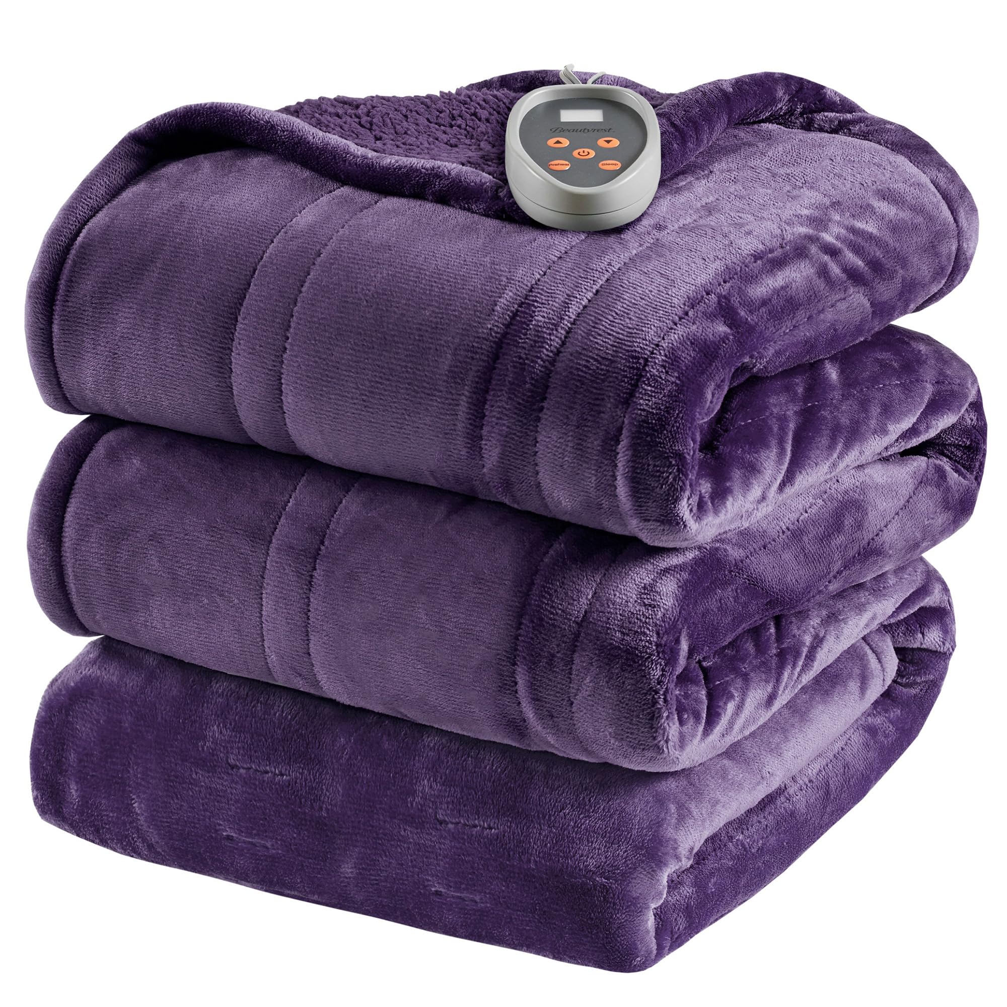Beautyrest Heated Blanket, Electric Blanket, Soft, Warm, Reversible Plush - Sherpa Heating Blanket with 20 Heat Settings, 1-10 hrs Timer Auto Shut Off, Machine Washable, Full (84 inx80 in), Purple